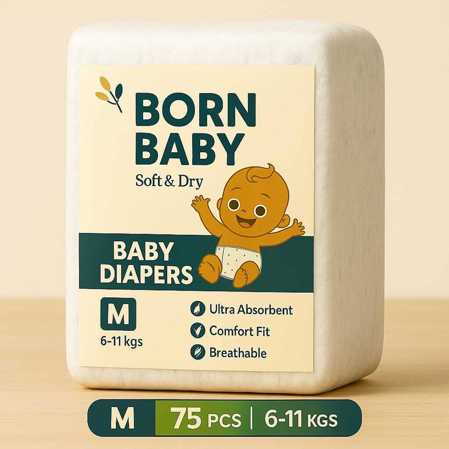 Born Baby Comfy Baby Diaper Pants, Upto 95% Faster Absorption Pant Diapers - M