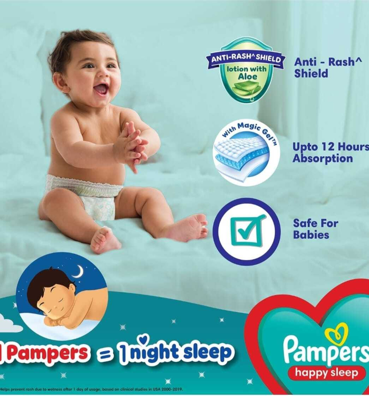 Image of Pampers Happy Skin Pants with extra ANTI RASH LOTION with ALOE SMALL 60 Pant Diapers - S