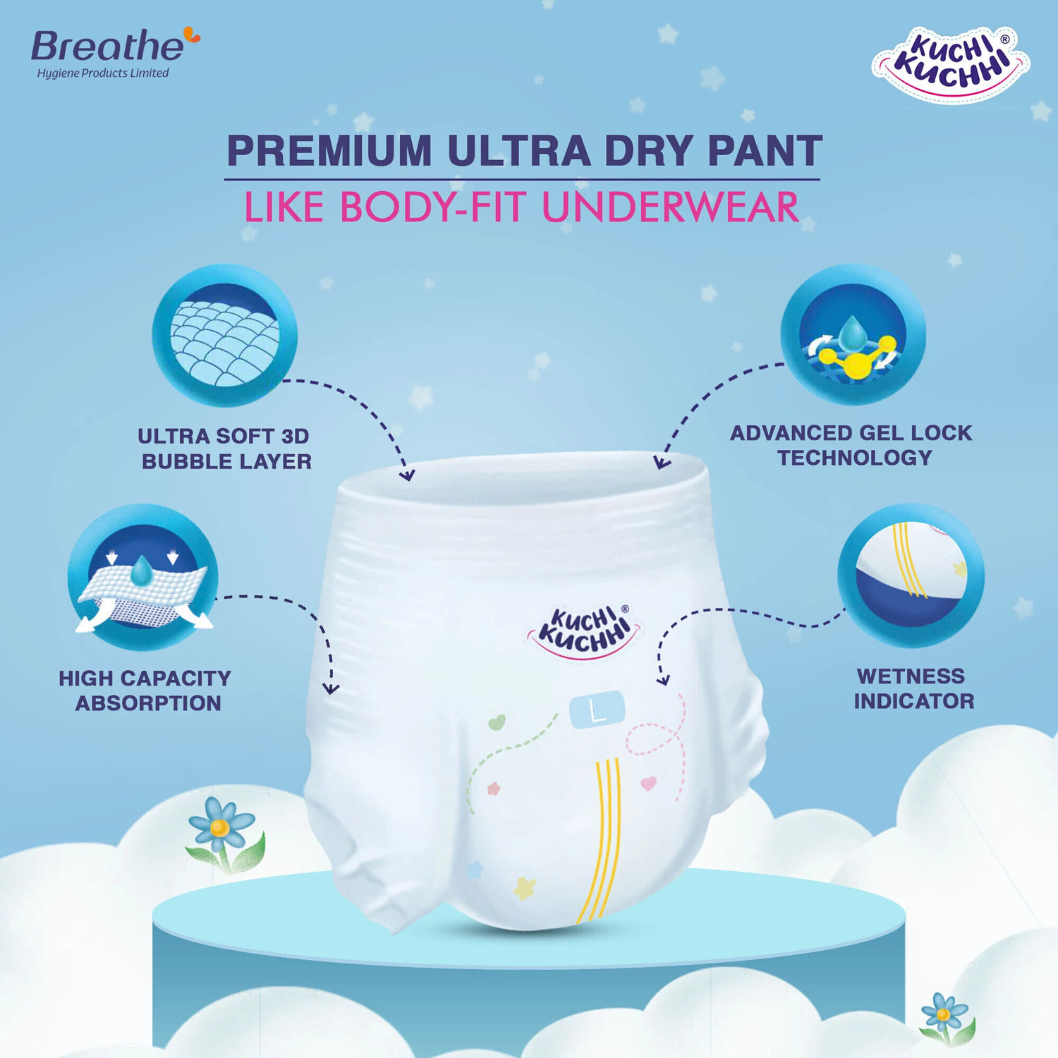 Image of KUCHI KUCHHI Premium super soft baby diaper with a 3D bubble top (Pack of 2) - M