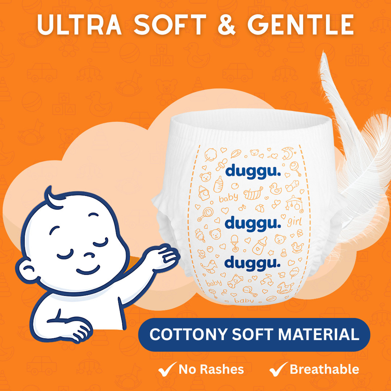 Image of Duggu Soft Baby Diaper Pants | 7-12 kg | Up to 10 Hours Absorption | Pack of 5 - M