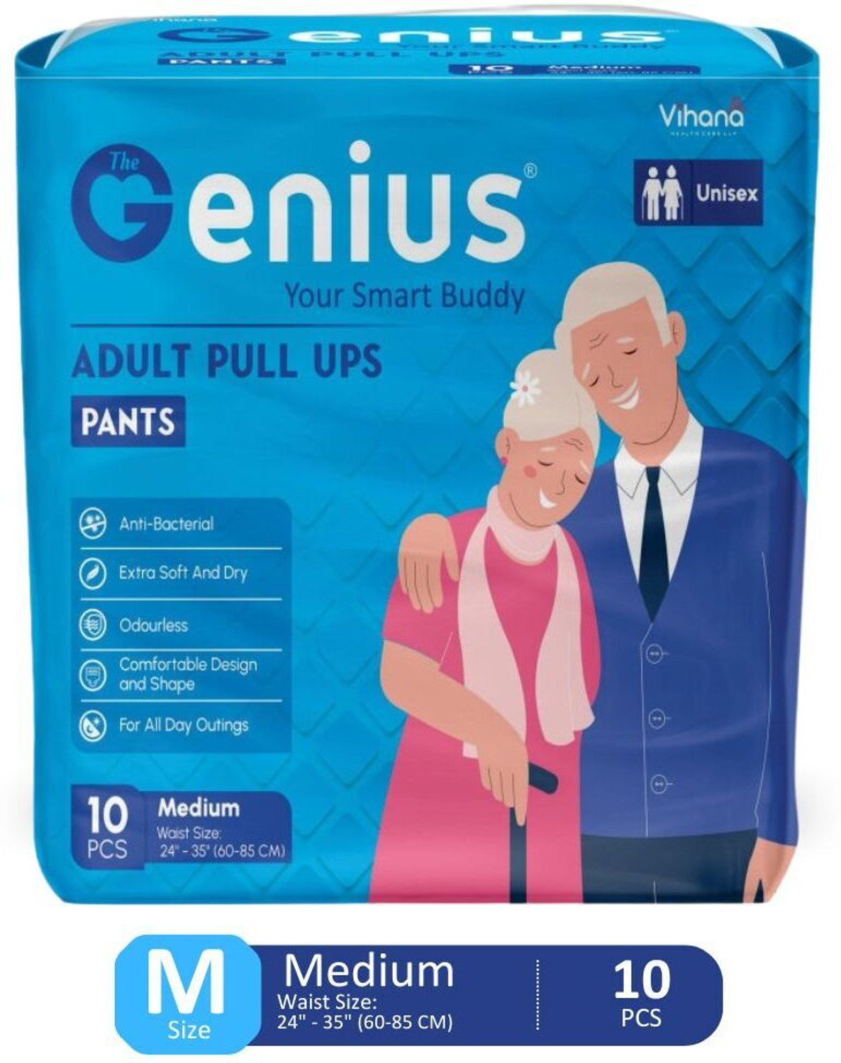 Image of thegenius Premium Pant Style - 10 Pcs - M(24 inch- 35 inch) Extra Soft With Odour Lock - Unisex Adult Diapers - M
