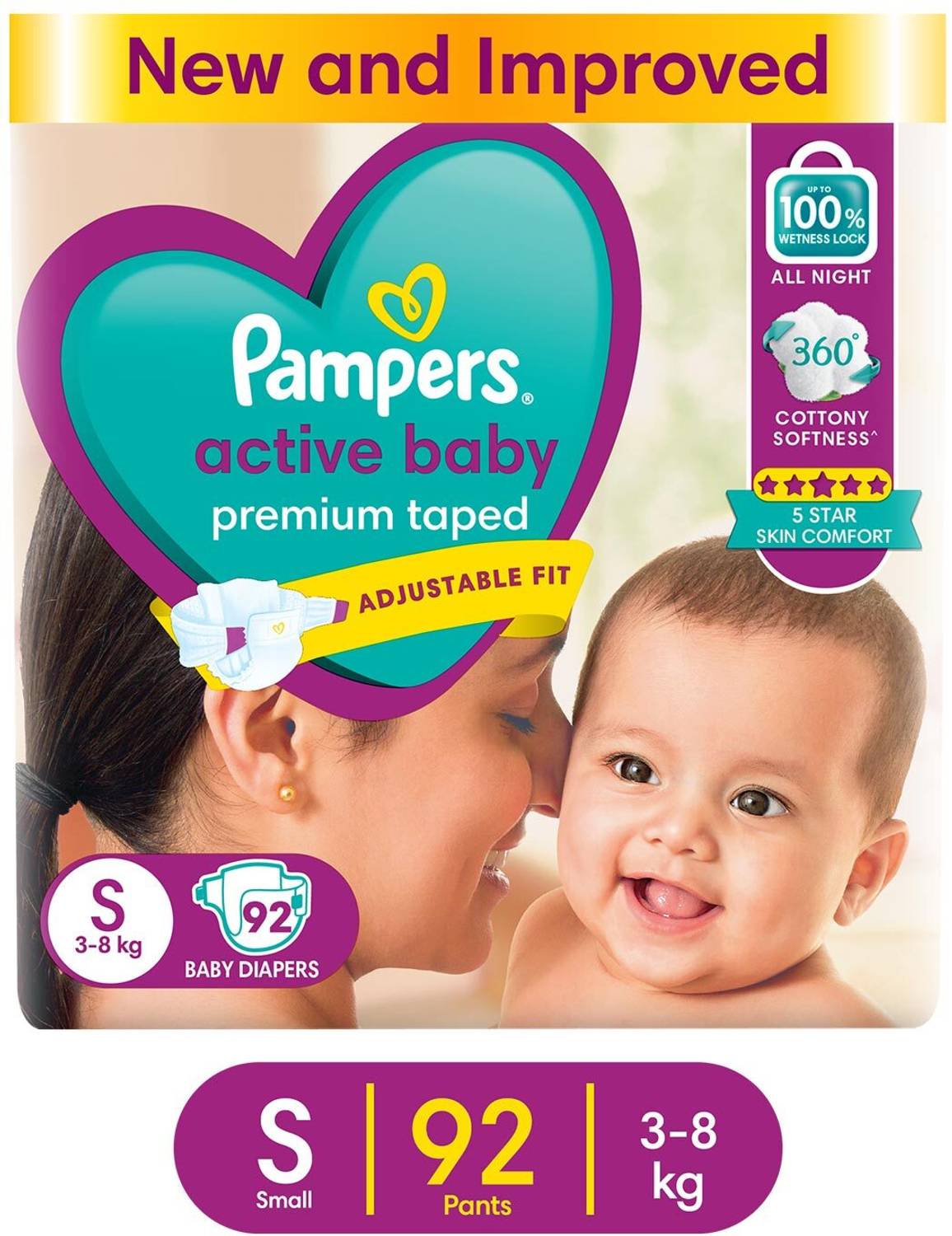 Pampers Active Baby Taped Diapers with Adjustable Fit - S (92 Pie