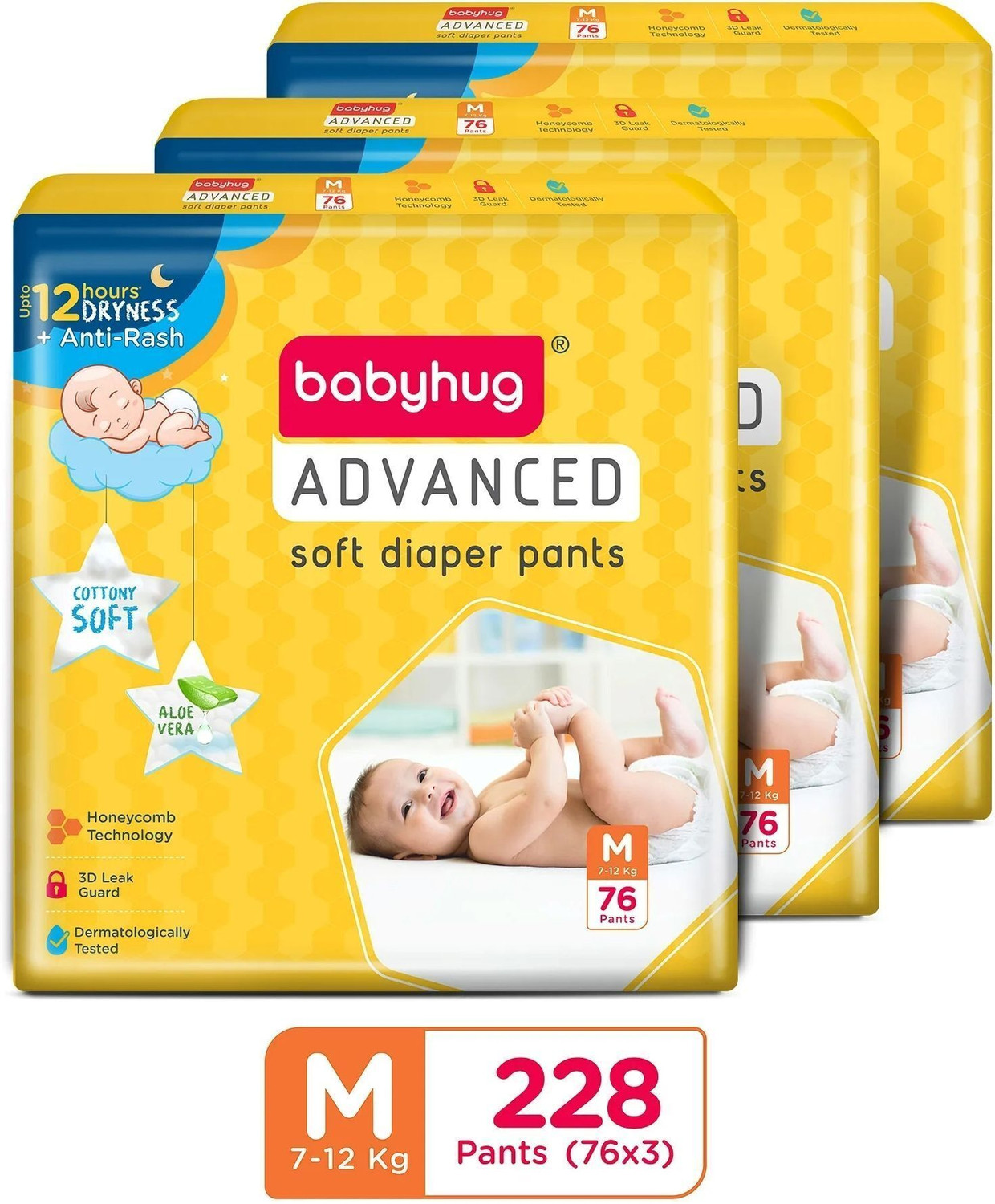 Image of babyhug Advanced Pant Style Baby Diapers Medium (M) - 228 Pants | 7-12 kg Pant Diapers - M