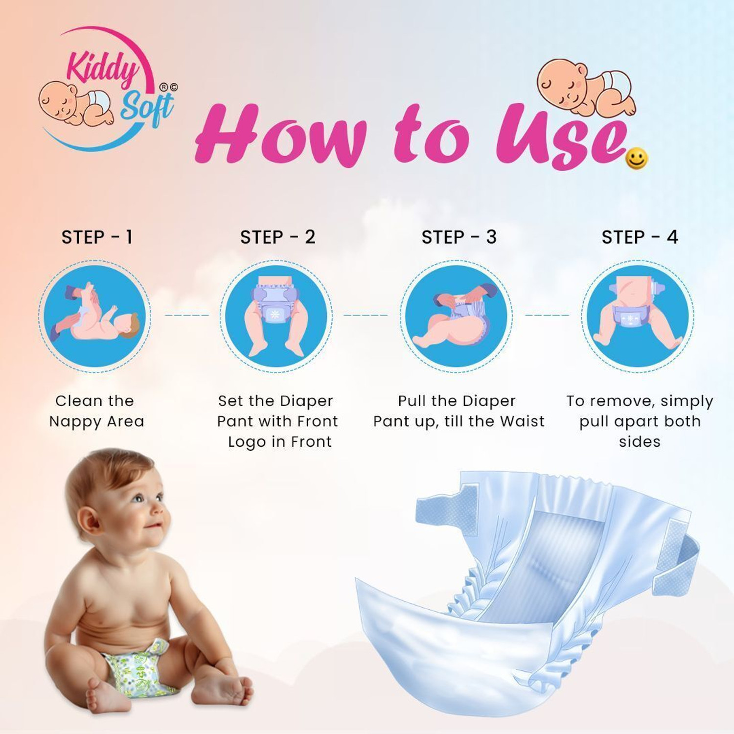 Image of KiddySoft Baby Diaper Pant Style| 5 Layer All Night Leakage Protection & Quick Absorbency - S