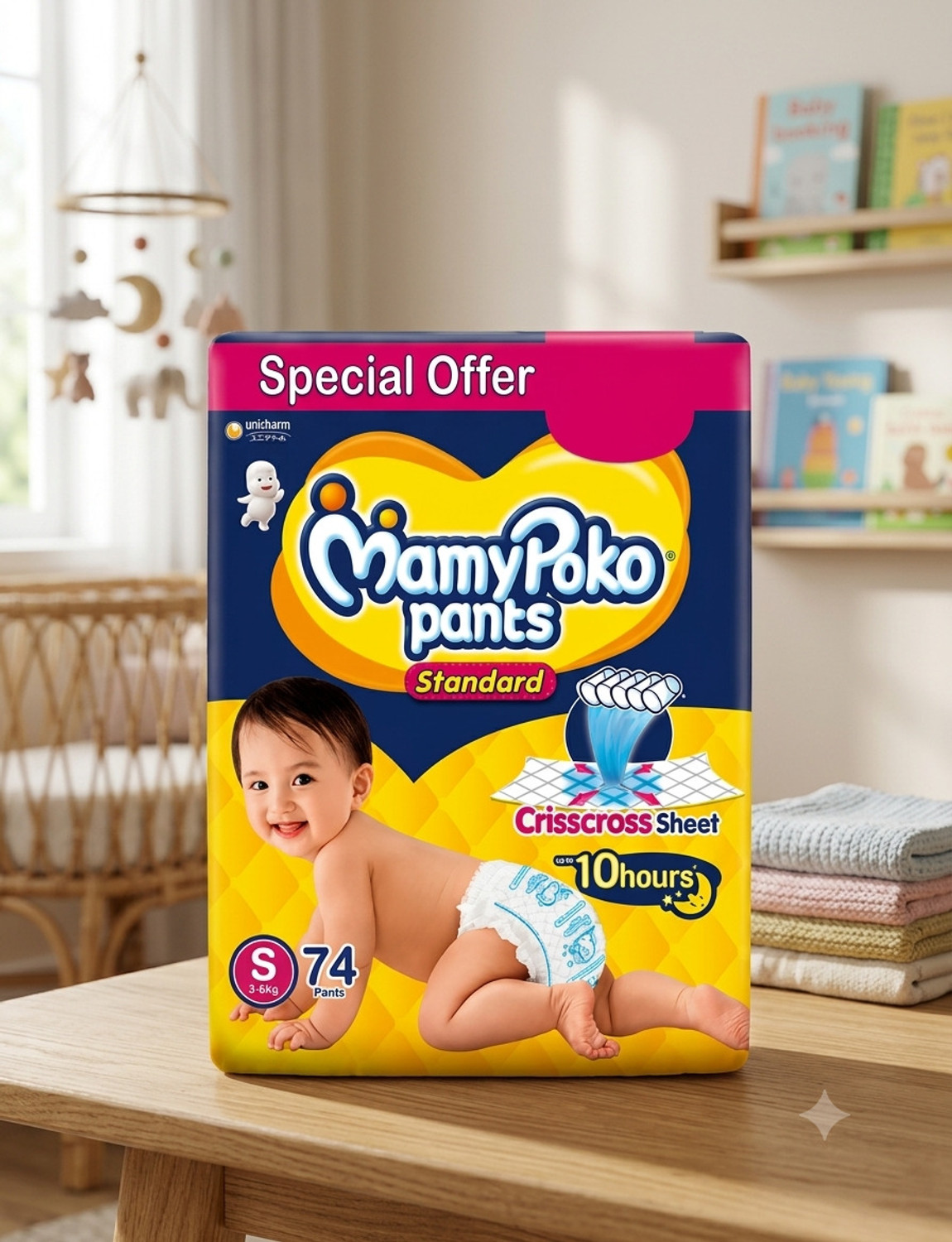 Image of MamyPoko Standard Baby Diaper with Crisscross Sheet Small Size Pant Diapers - S