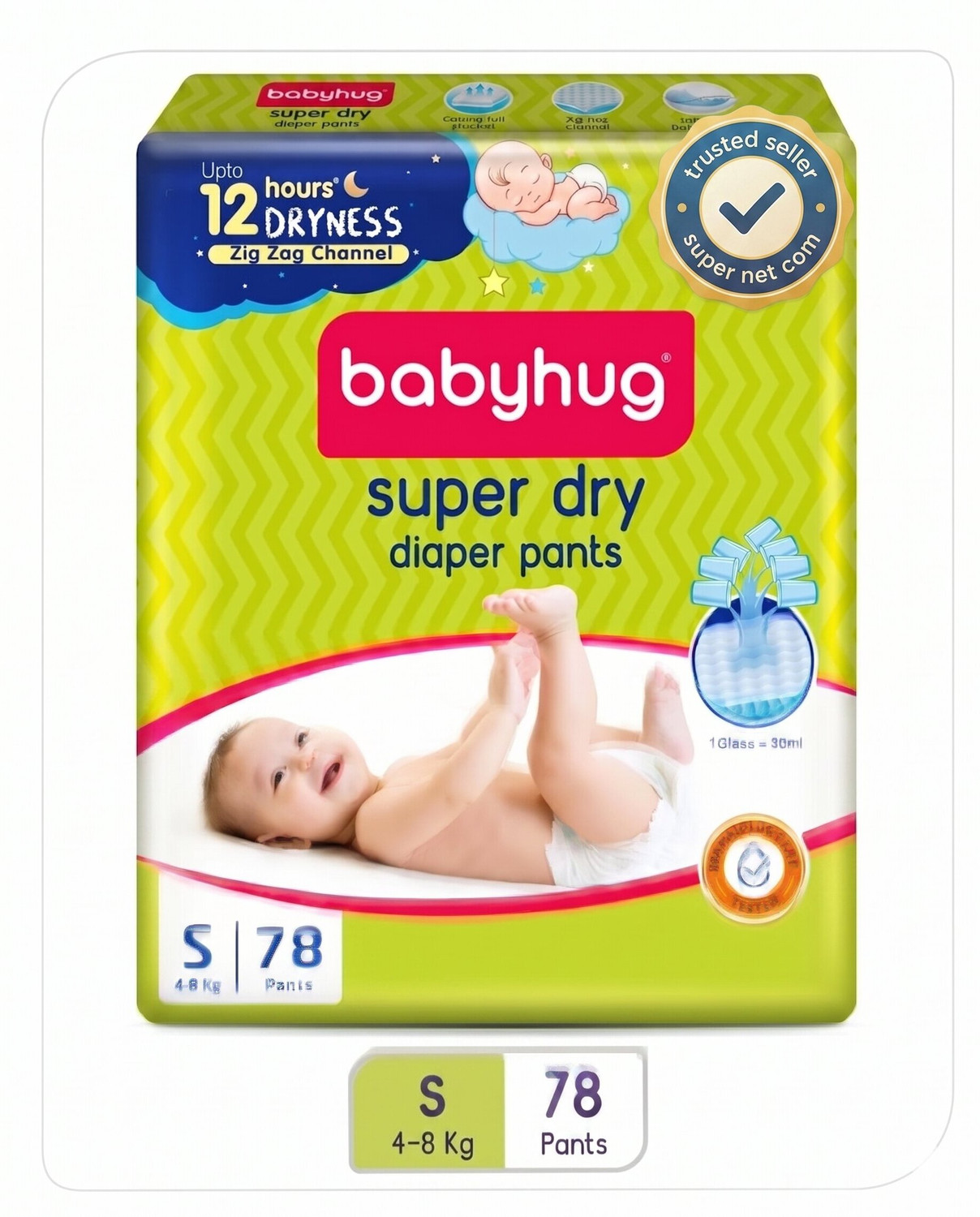 Image of babyhug Super Dry Pant Style Diaper, 3D Leak Guard, Alcohol Free, Anti-Rash Pant Diapers - S