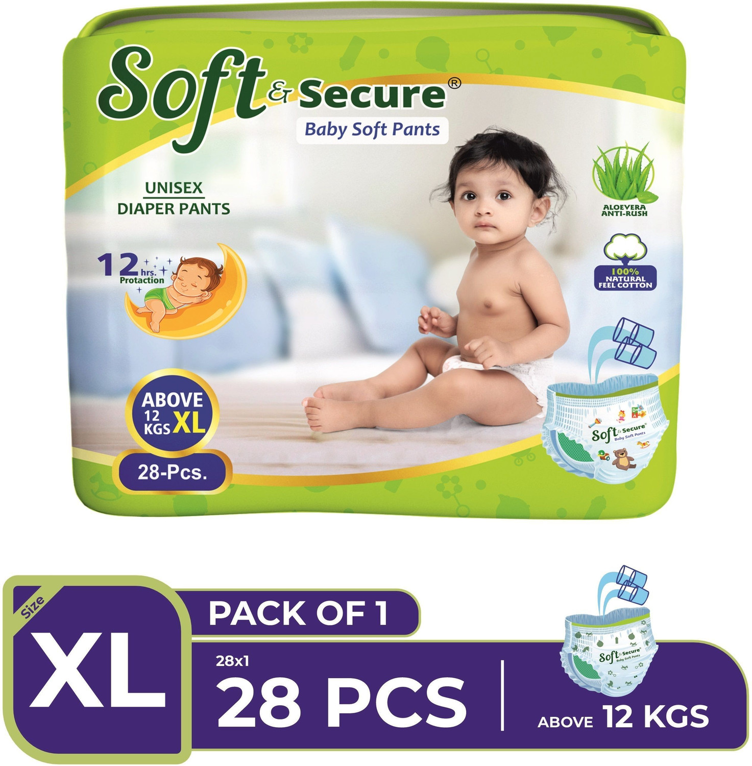 Image of soft & secure Baby Diapers Advanced Leak Protection: Dual-lock core technology Pant Diapers - XL