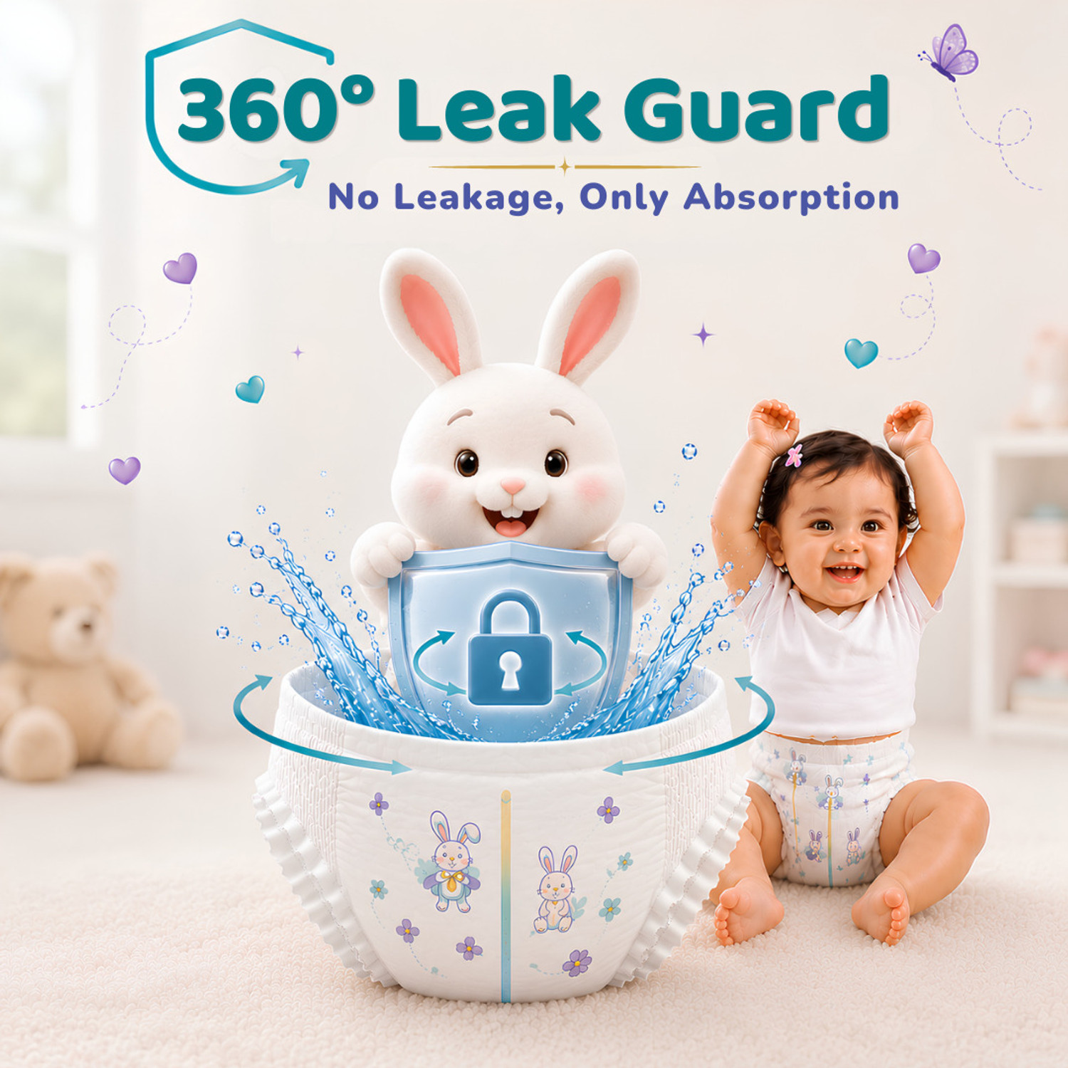 Image of HONEY BUNNY Premium Baby Diaper Pants | 360 Soft Comfort, Ultra-Thin Fit & Shea Butter Care - M
