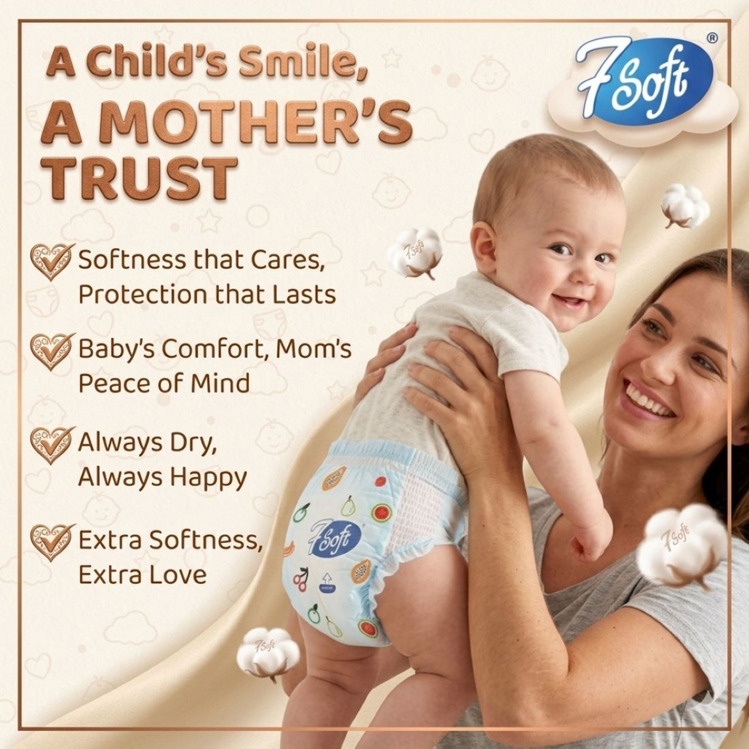Image of 7 Soft Baby Diapers Pull-Up Pants Ultra-Soft, Breathable & Rash-Free Pant Diapers - S