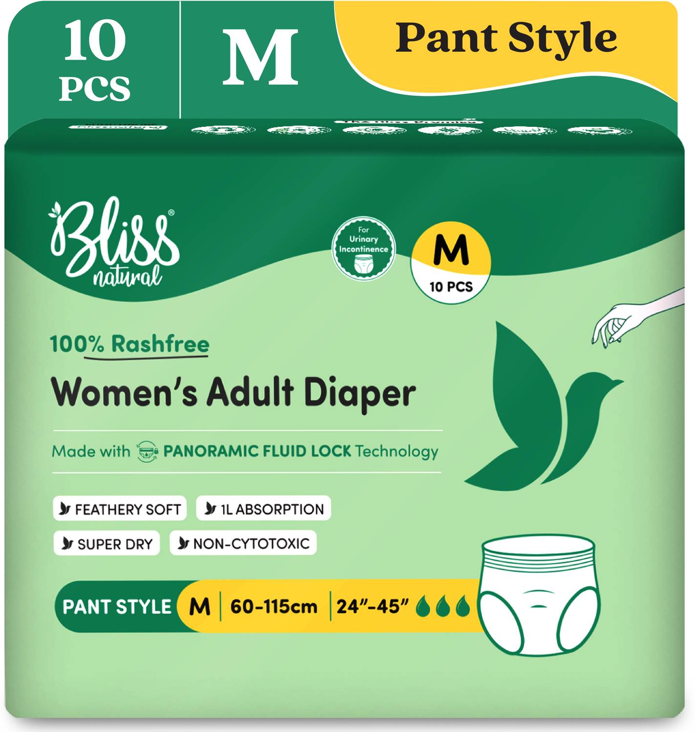 BlissNatural Pant Style diaper Waist Size (24-45 Inches) Adult Diapers - M