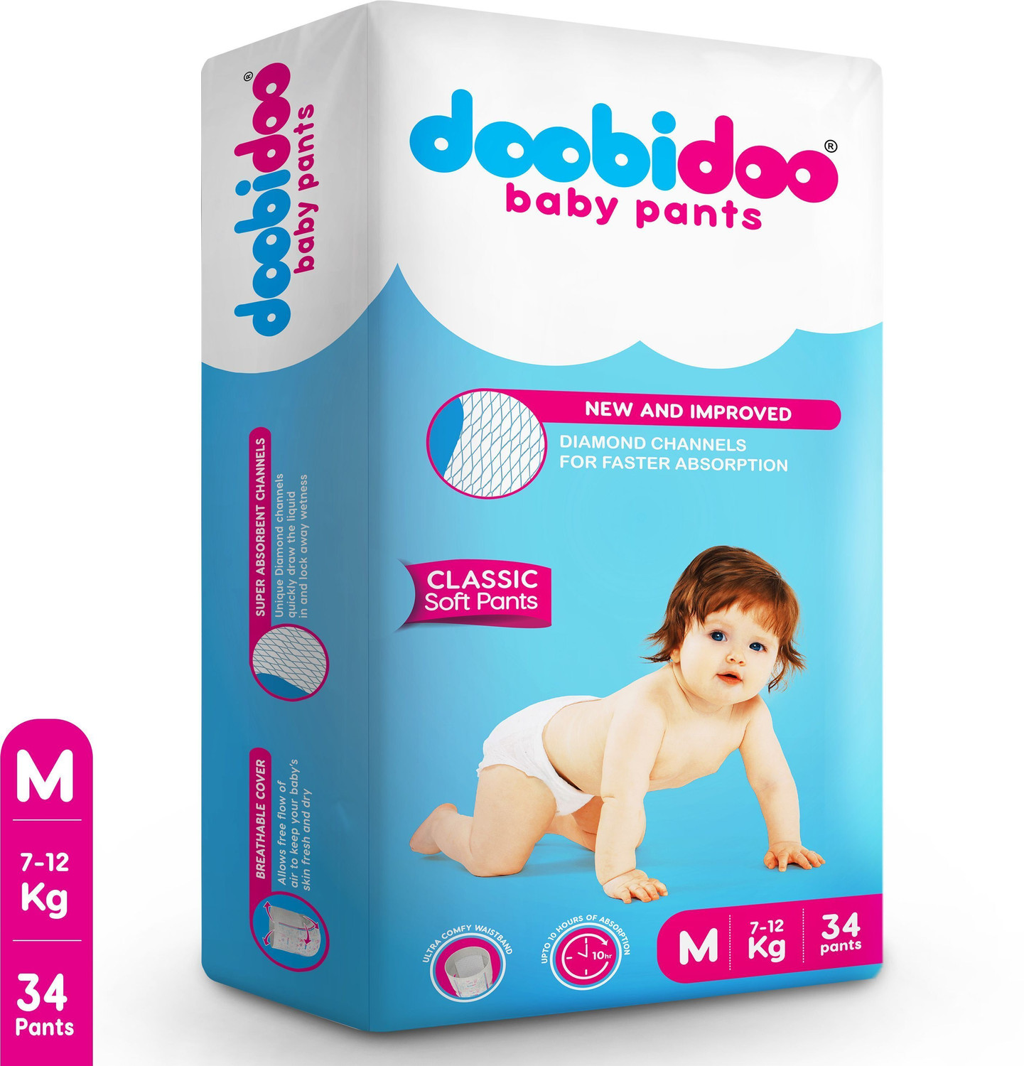 Image of Doobidoo Newly Improved Classic Soft Diaper Anti-Leak Highly Absorbent Baby Pant 7-12Kg - M