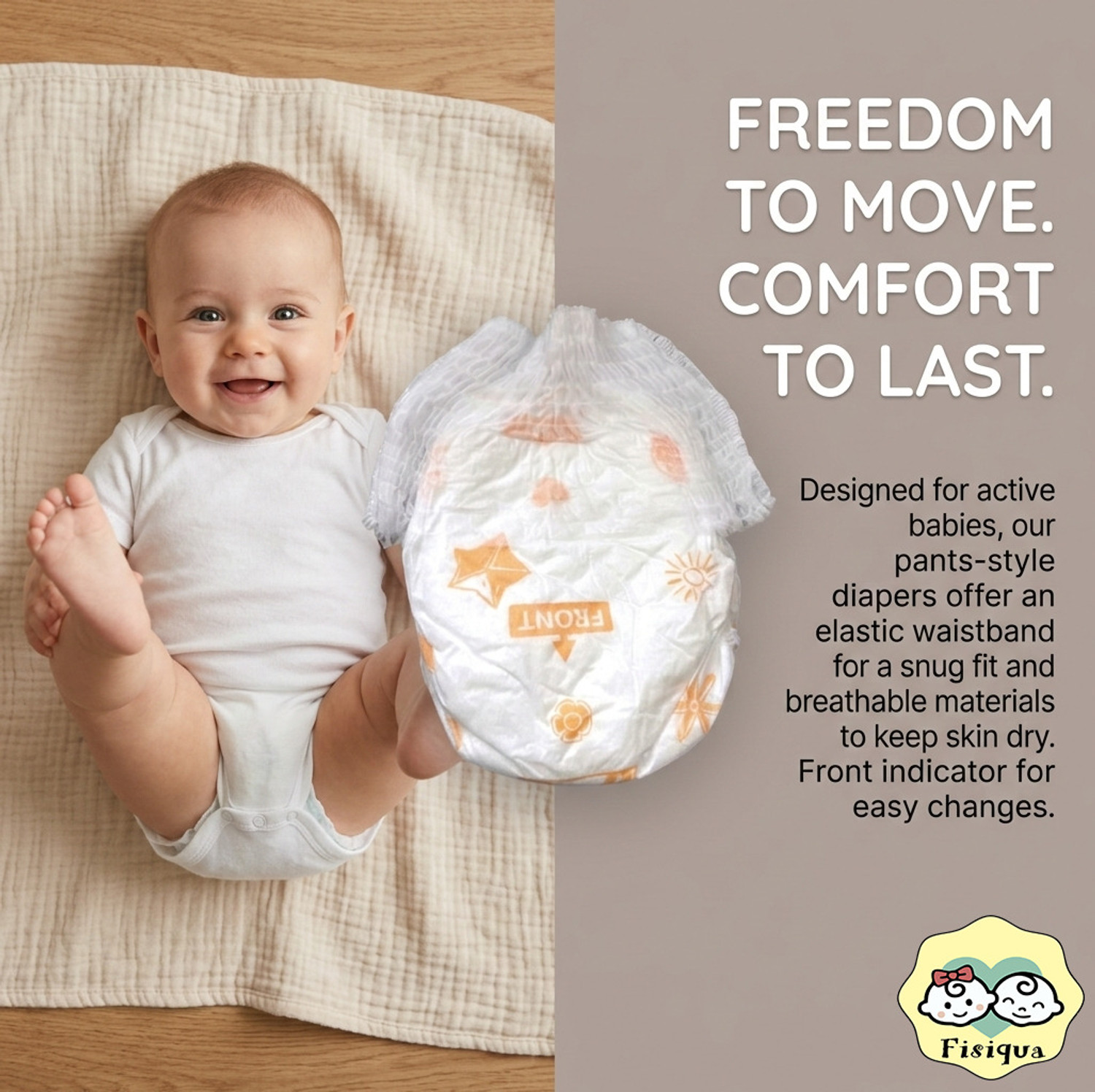 Image of Fisiqua Baby Pants Diaper Extra Absorb |Large (L) | 9 - 14 kg| 10pcs | Pant Diapers - L