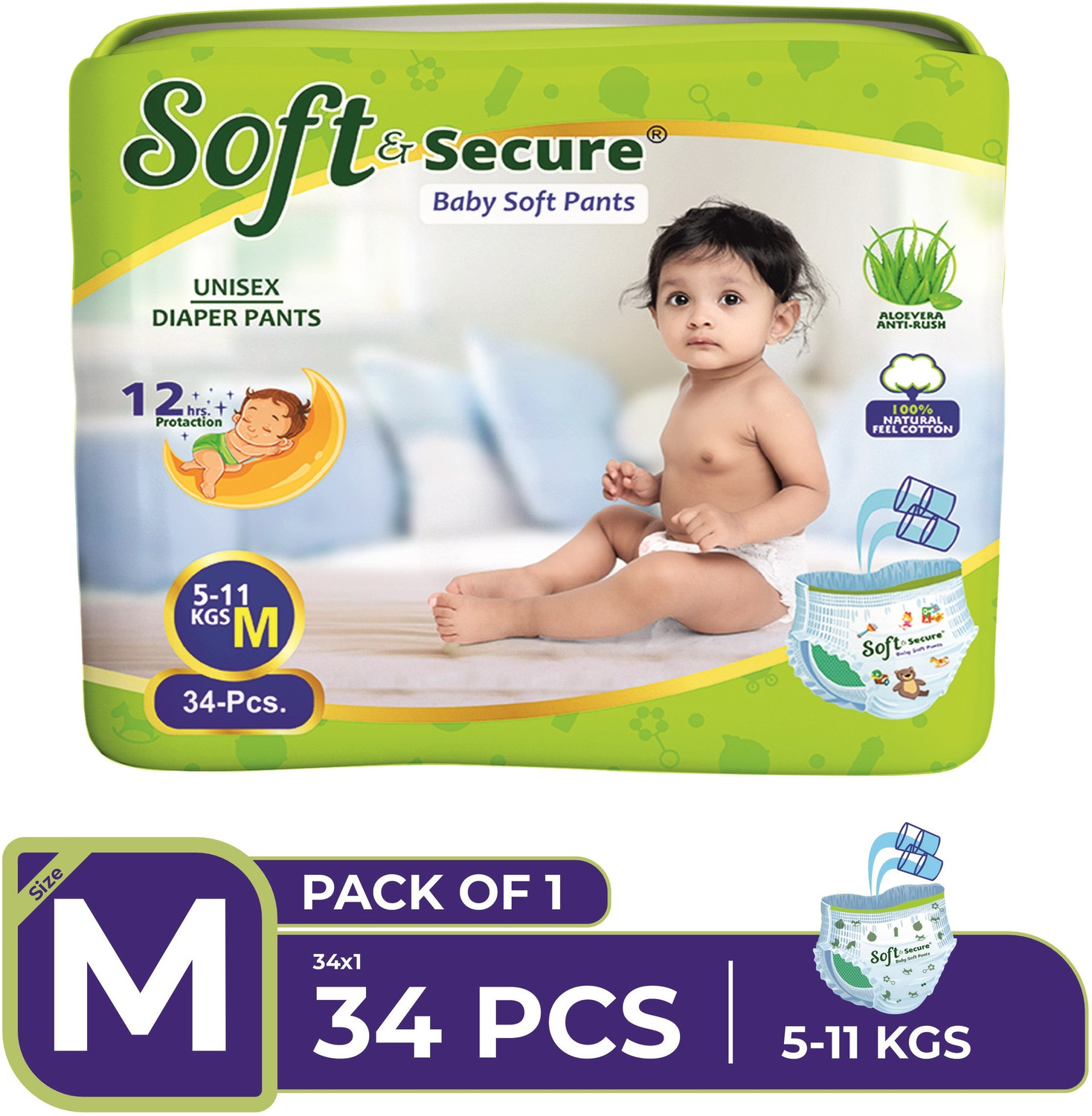Image of soft & secure Baby Diapers Advanced Leak Protection: Dual-lock core technology Pant Diapers - M