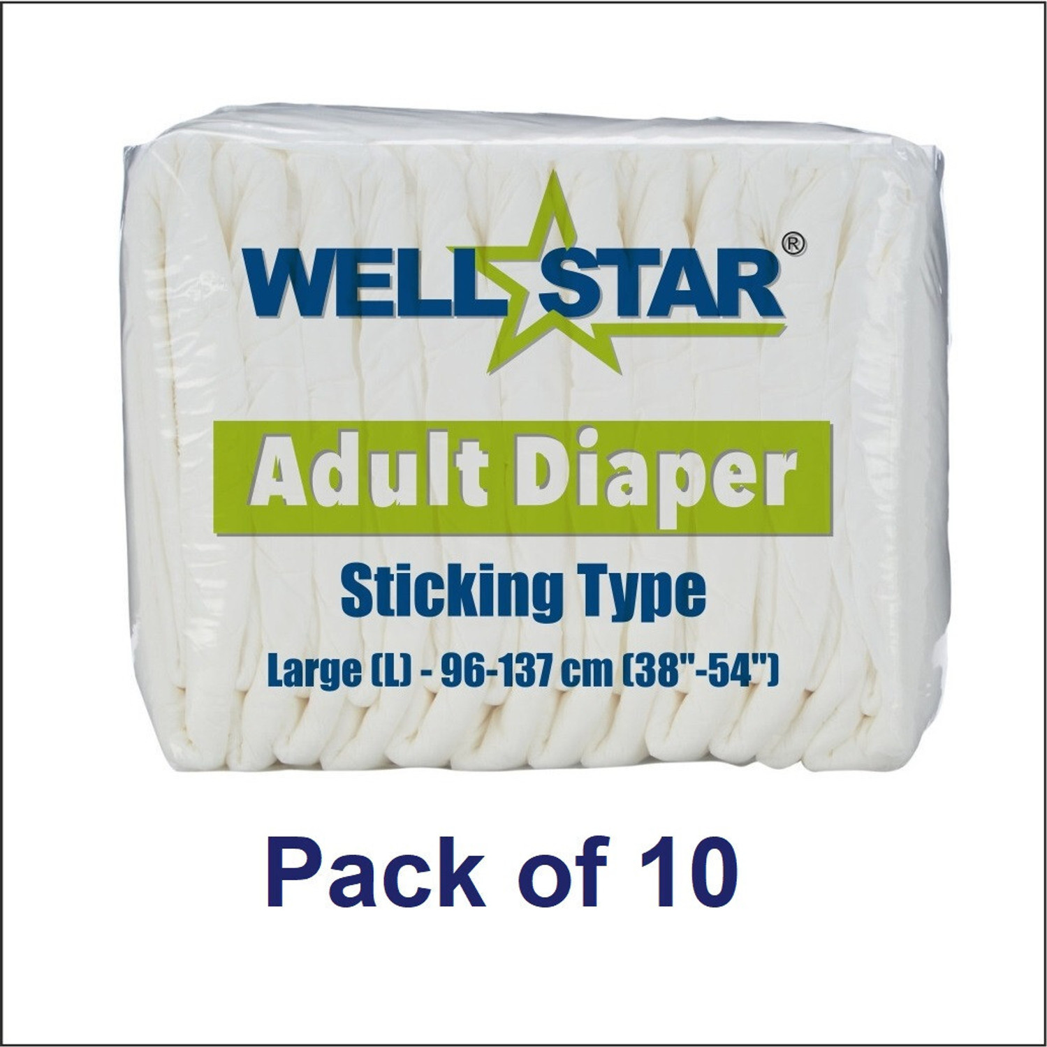 Image of Wellstar Adult Diapers (Large) - Pack of 10 Pieces Adult Diapers - L