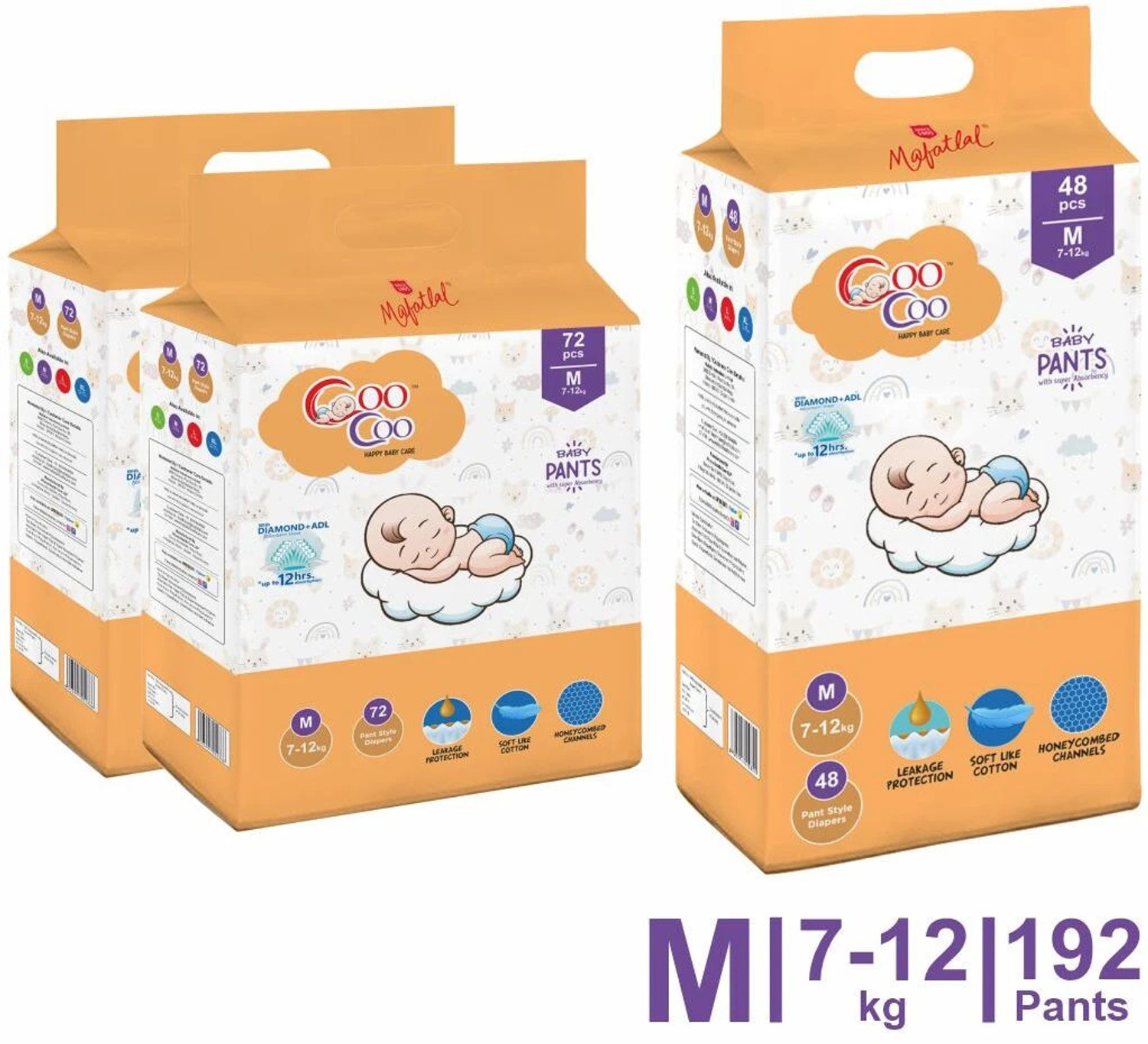 Image of Coo Coo Extra Dry Baby Pullup Diaper Pant Size M-Medium-M (192) Count upto 7-12 kg Pant Diapers - M