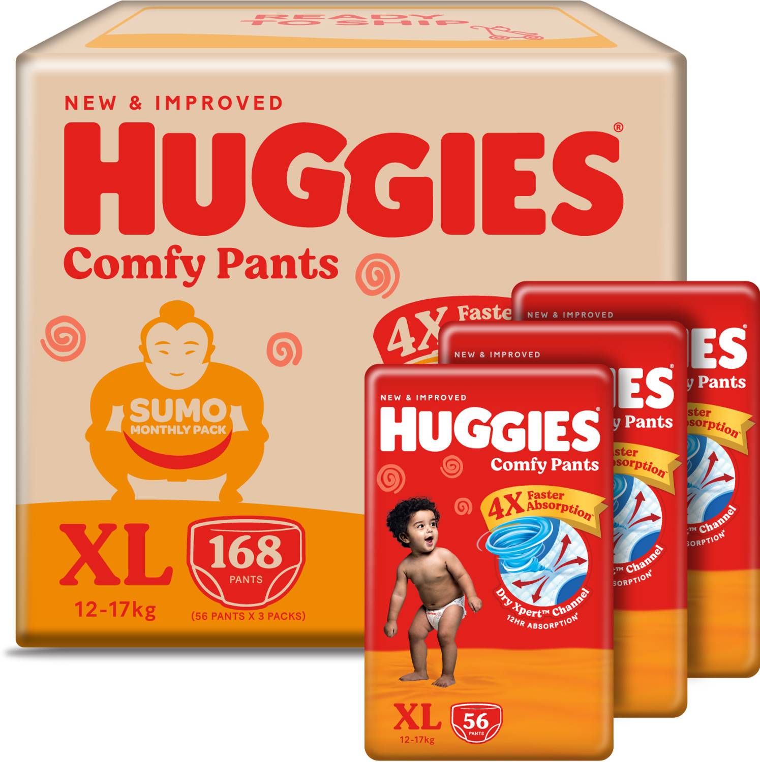 Huggies Comfy Baby Diaper Pants, Upto 50% Faster Absorption (56 X