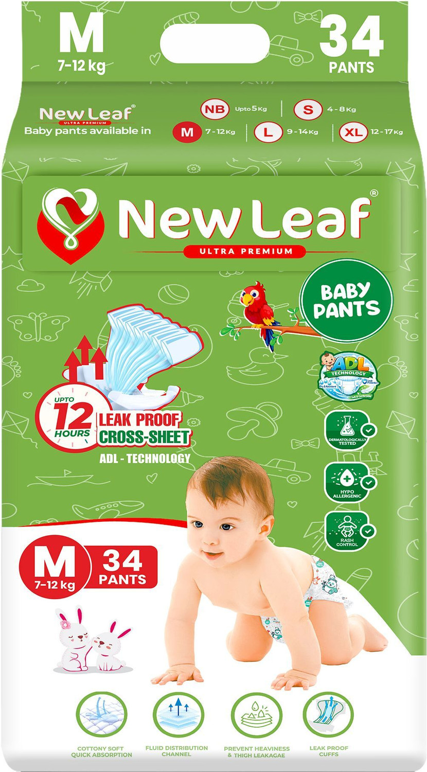 Image of Newleaf Baby Diaper Pants 12hrs Absorption, ADL, Medium (7-12kg), Jumbo Pack of 1 Pant Diapers - M