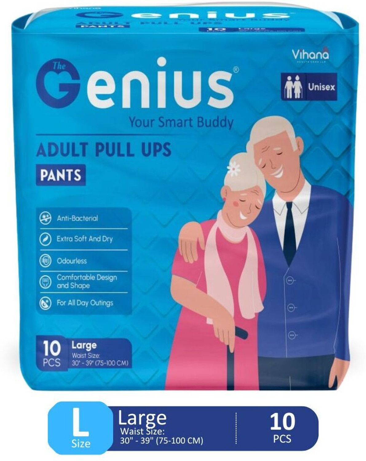 Image of thegenius Premium Pant Style - 10 Pcs - L(30 inch- 39 inch) Extra Soft With Odour Lock - Unisex Adult Diapers - L