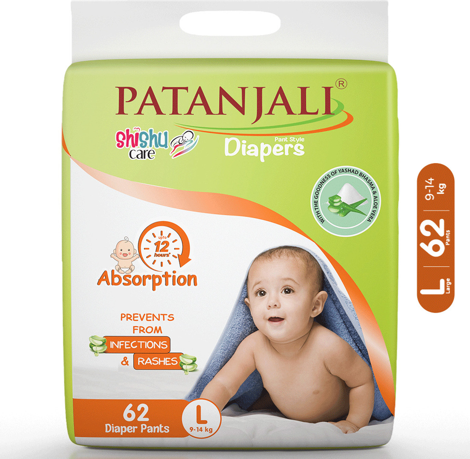 Image of PATANJALI Shishucare Baby Diapers - Large - 62 - L