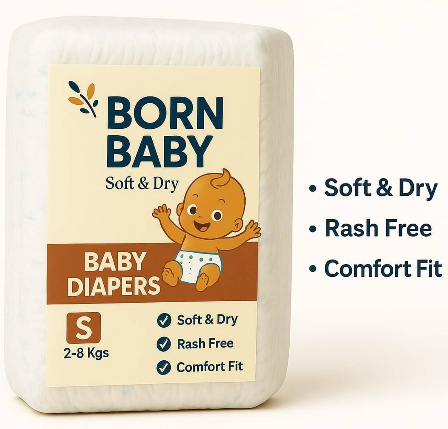 Born Baby Easy Dry Diaper Pants with 12 hrs absorption Small Size, 2-8 Kgs Pant Diapers - S