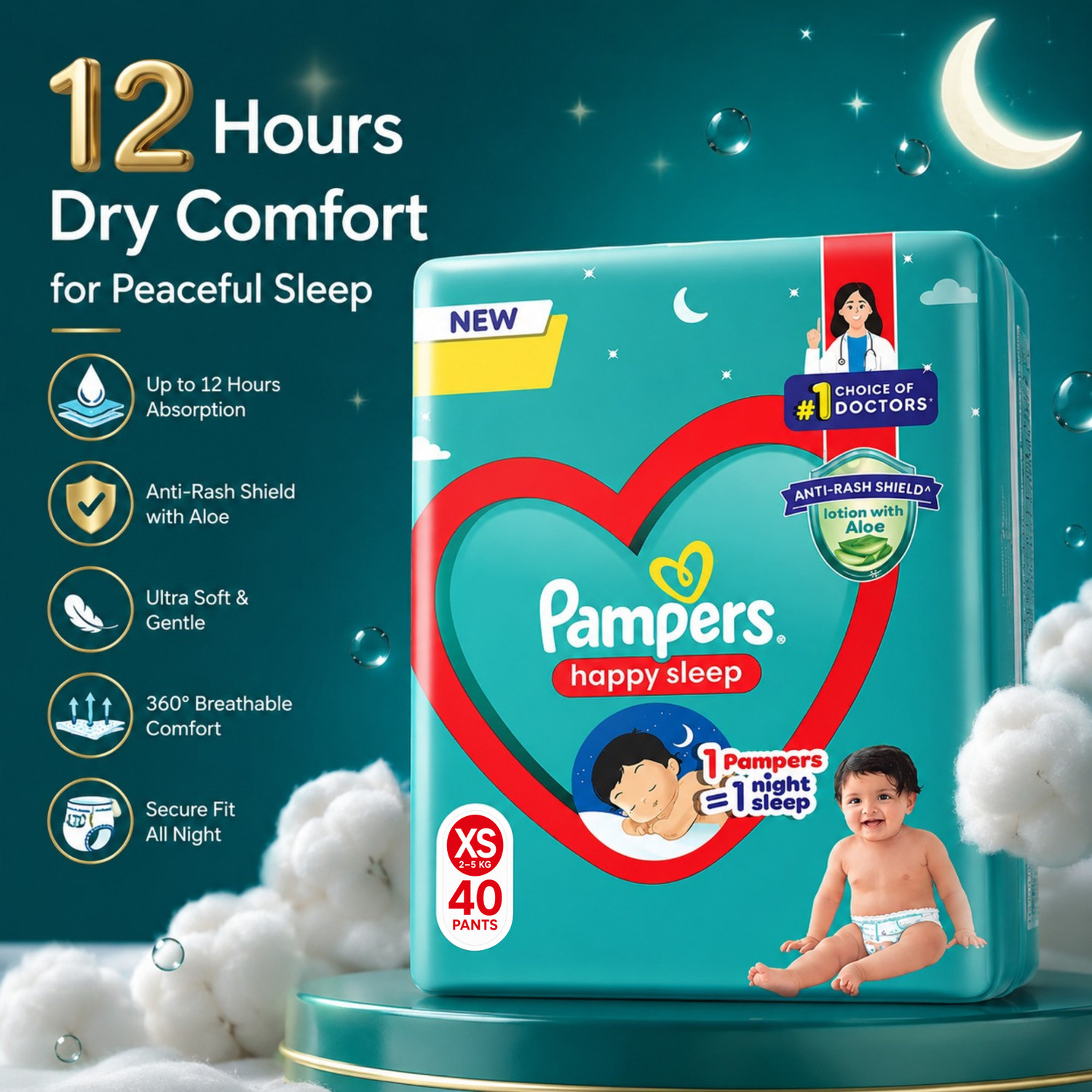 Image of Pampers Pampers Happy Sleep XS 40 Pants Pant Diapers - XS
