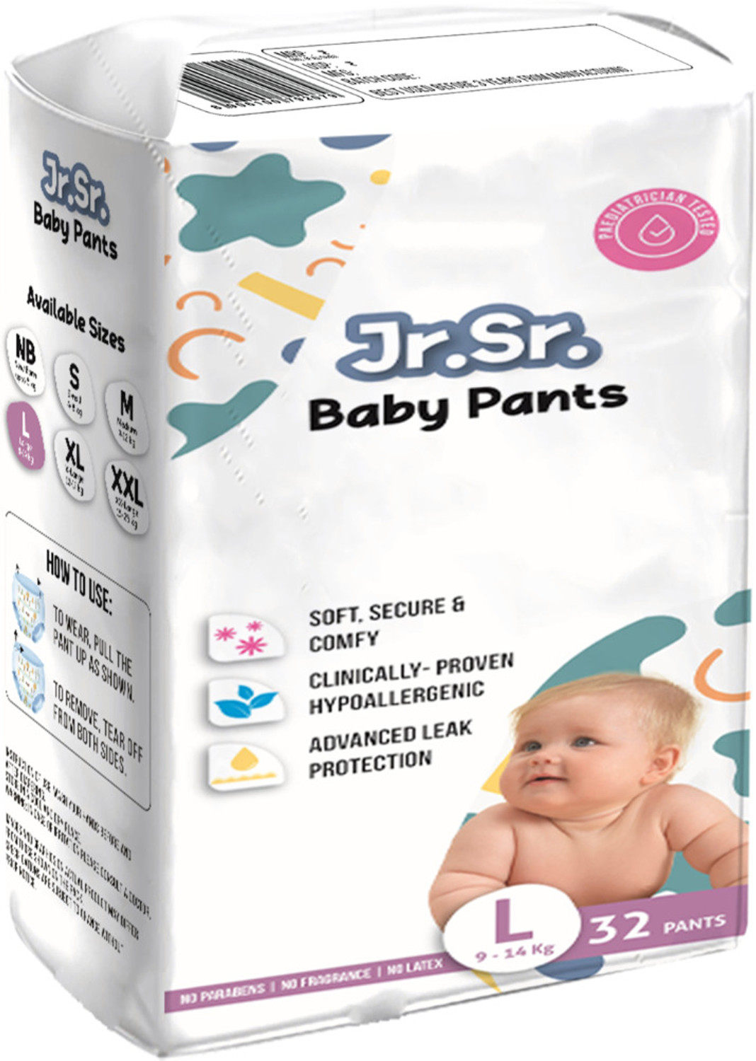 Image of Jr. Sr. Baby Diaper Pants with Super Soft & Breathable Comfort | Upto 12 hrs Protection Pant Diapers - L
