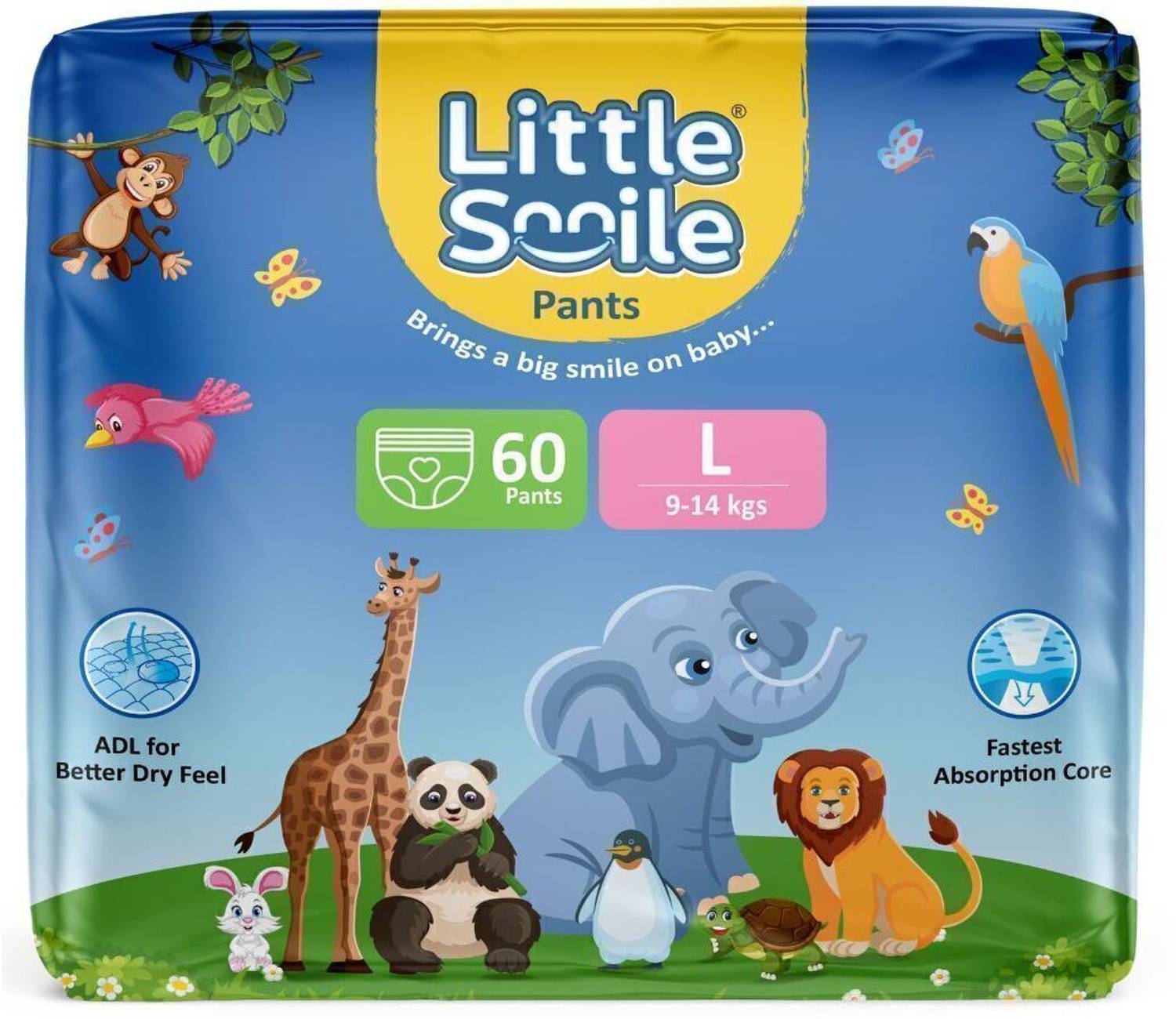 Little Smile Better Dry Feel Baby Diaper Pants Large - L (60 Pi