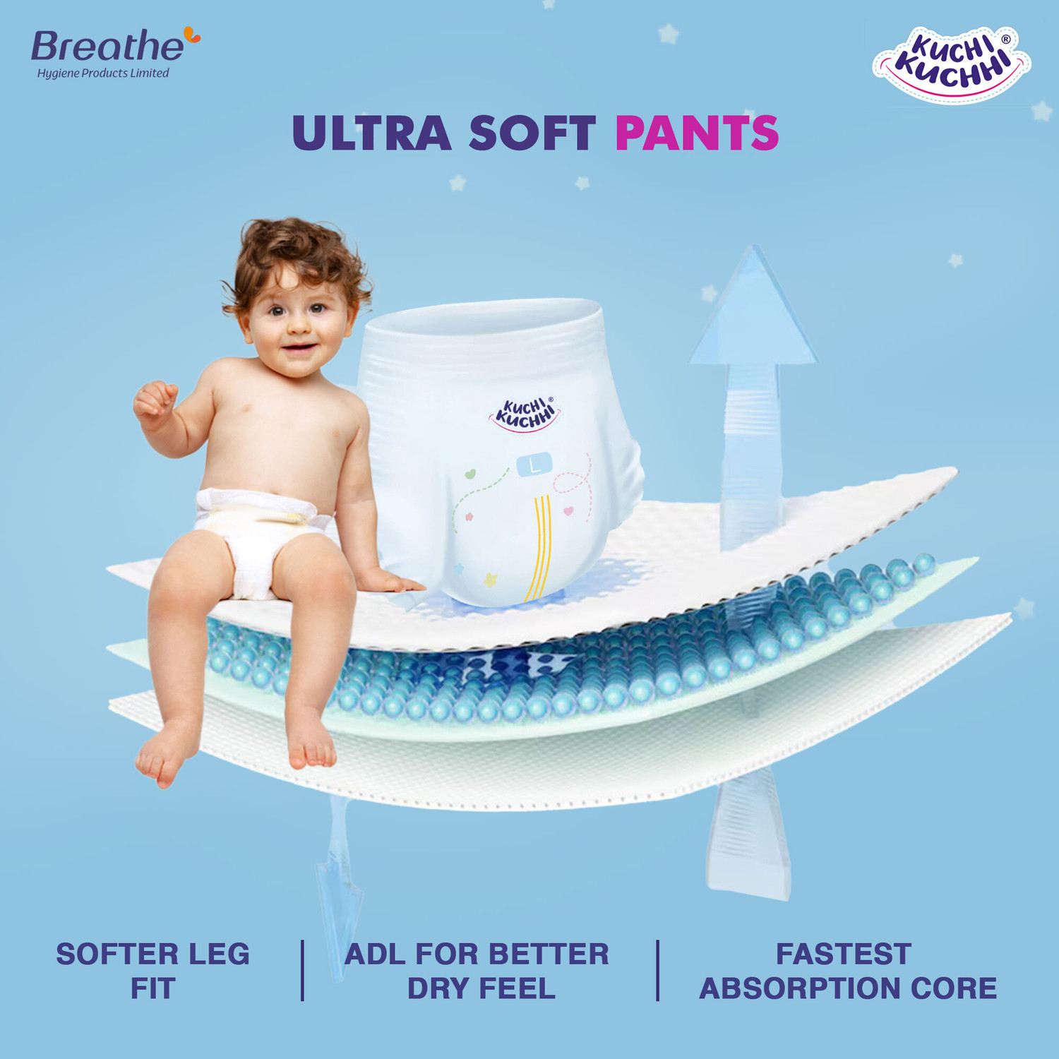 Image of KUCHI KUCHHI Premium Ultra soft baby diaper with a 3D bubble top Pant Diapers - XS