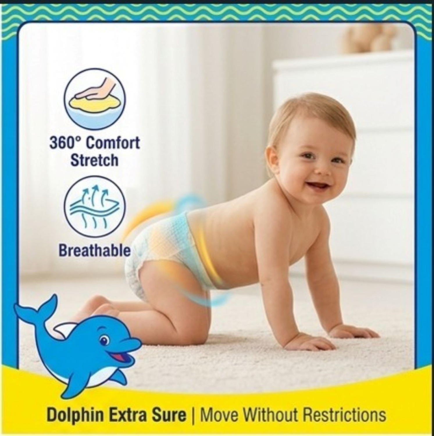 Image of EXTRASURE Dolphin Baby Pull-Up Diaper Pants L Size 75 Count 10-16 Kg All Night Protection Pant Diapers - L (2 Pieces)