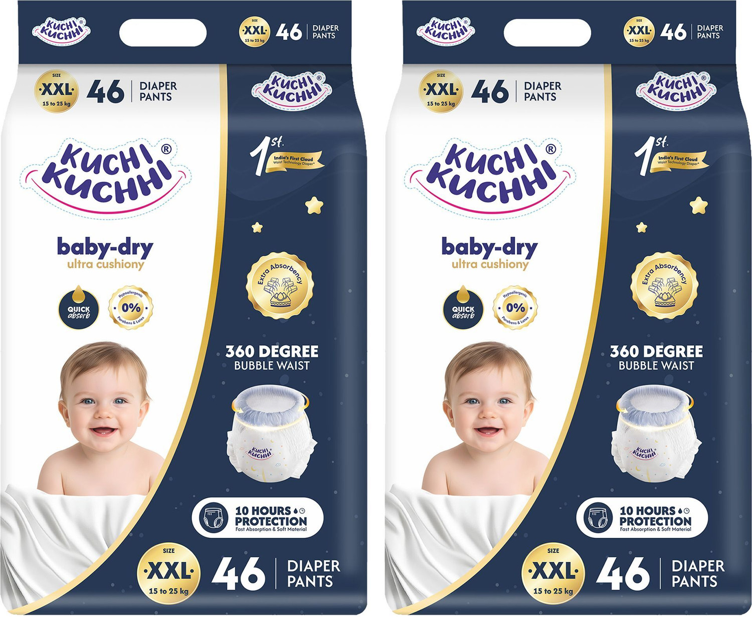 KUCHI KUCHHI Baby Diaper XXL-46 (Pack 2)|Breathable, Soft & Leak-Proof, Comfort fit for baby Pant Diapers - XXL