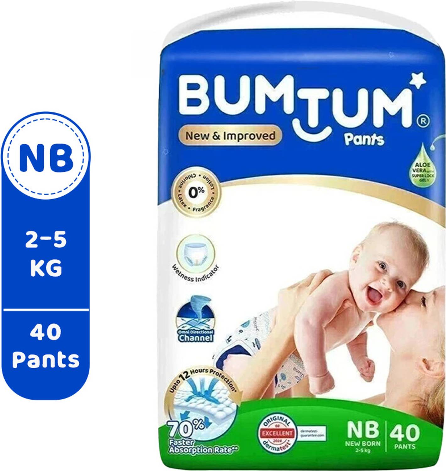 BUMTUM New Born Baby Diaper Pants with Double Layer Leakage Protection Pack of 1 Pant Diapers - New Born