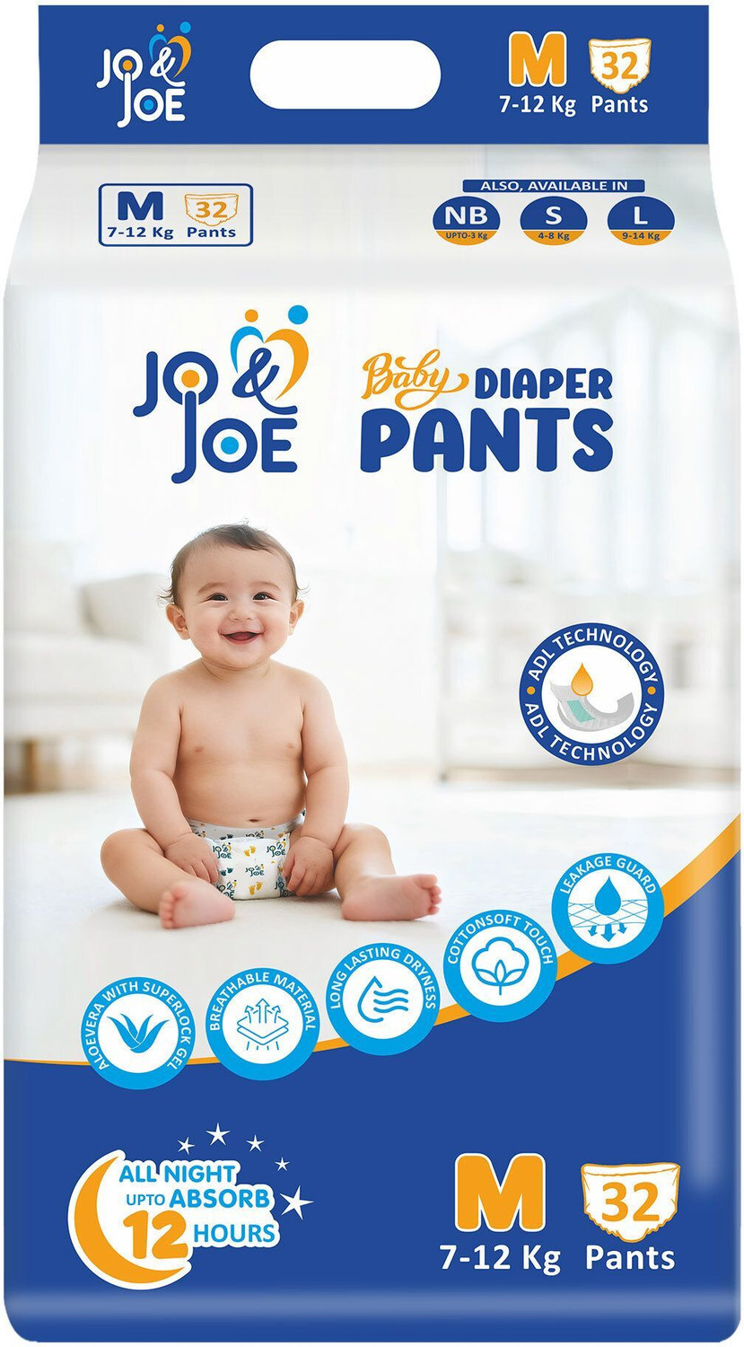 Image of Jo & Joe Baby Diaper Pants with 12hrs Absorption, Breathable, Medium (7-12kg),Pack of 1 Pant Diapers - M