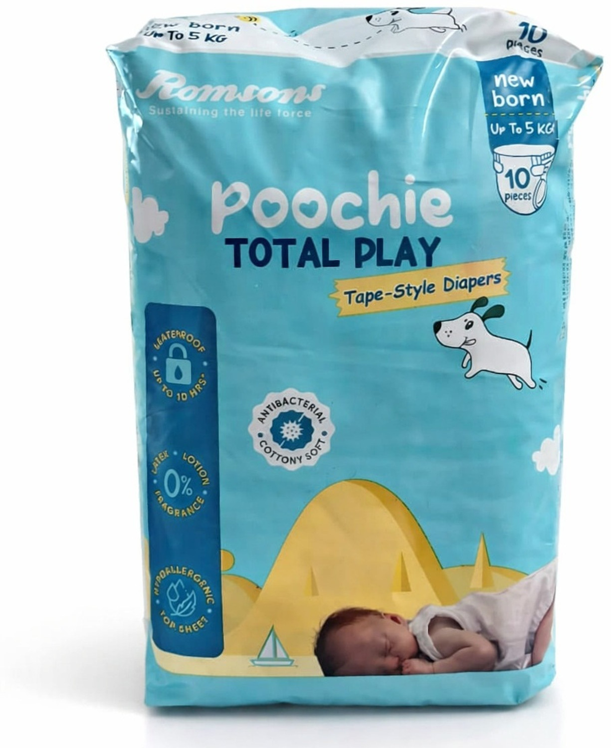 Image of Romsons Newborn Baby Diaper Tape Style Soft Dry Comfort Leakproof 10 Pcs Tape Diapers - New Born