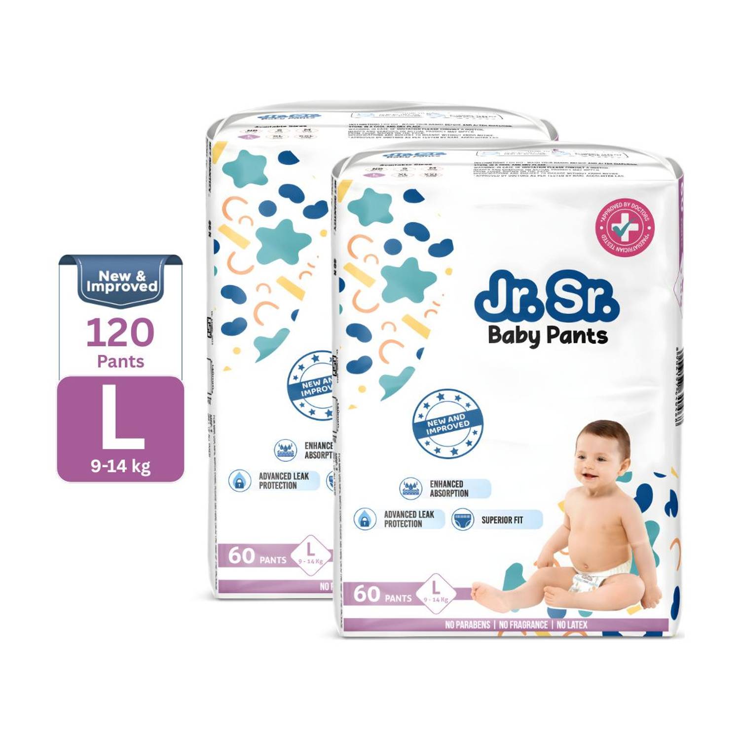 Jr. Sr. Baby Diaper Pants with Advanced Leak Protection Soft & Comfortable Pant Diapers - L