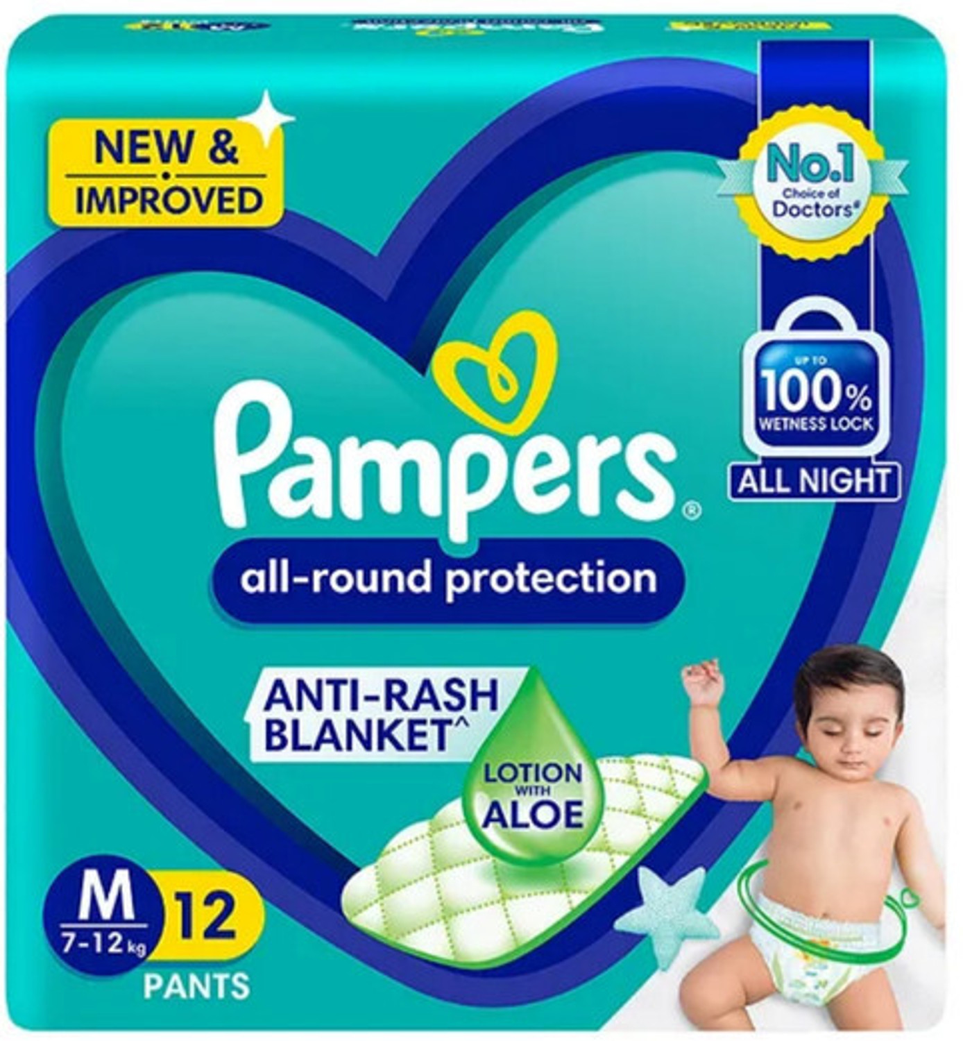 Image of Pampers PANTS ALL ROUND PROTECTION DIAPERS M 12 PACK OF 1 Pant Diapers - M