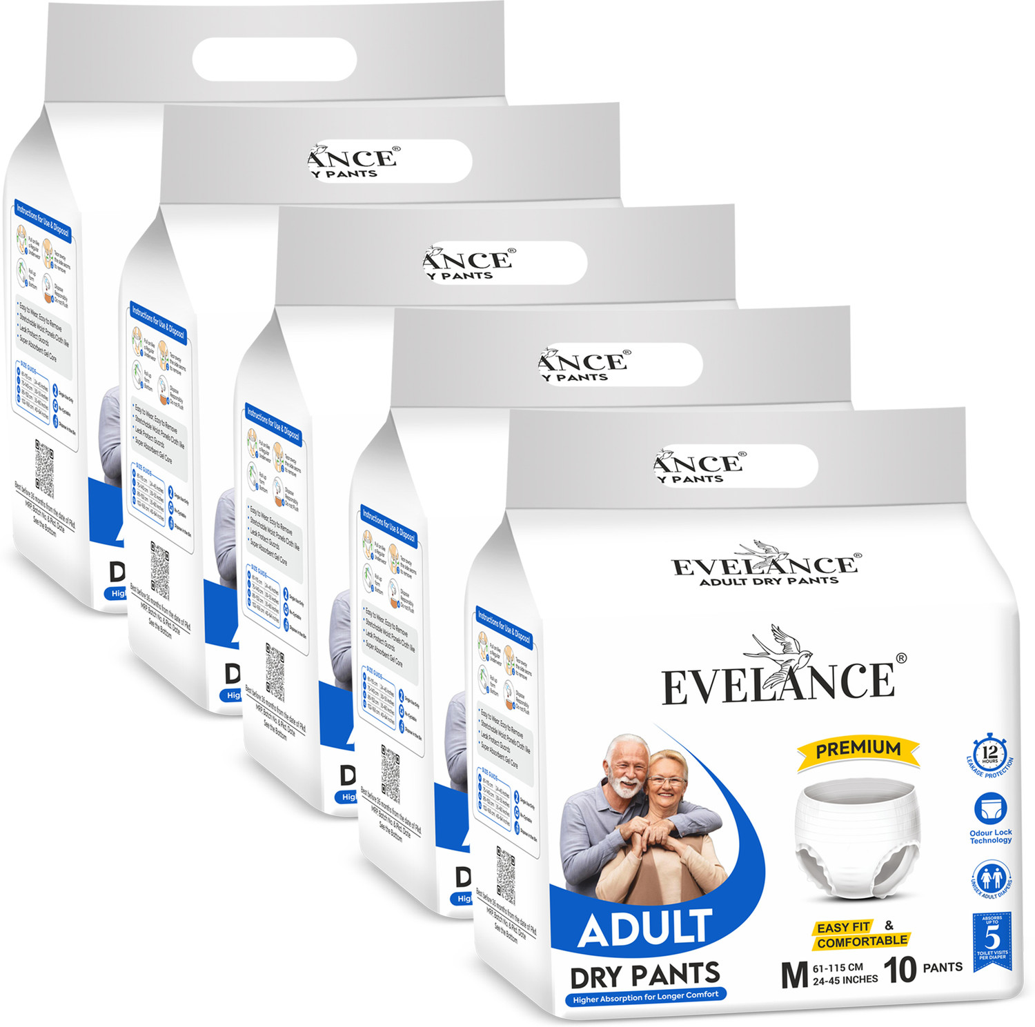 Image of EVELANCE Medium Adult Diaper Pants Premium | Waist Size (24-45 Inches) Adult Diapers - M