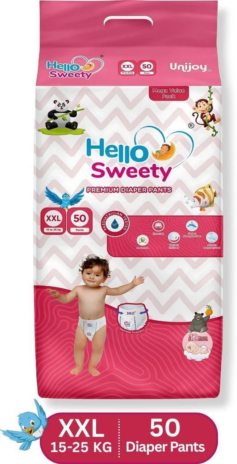 Image of unijoy Hello Sweety Baby Diaper Pants-Fast Absorption & Cottony Soft Feel | Pack of 1 Pant Diapers - XXL