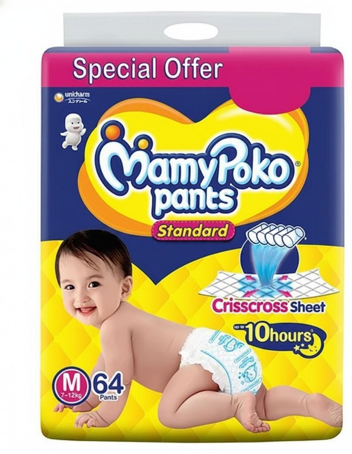MamyPoko Standard Baby Diaper Pants Size Medium - M (64 Count)