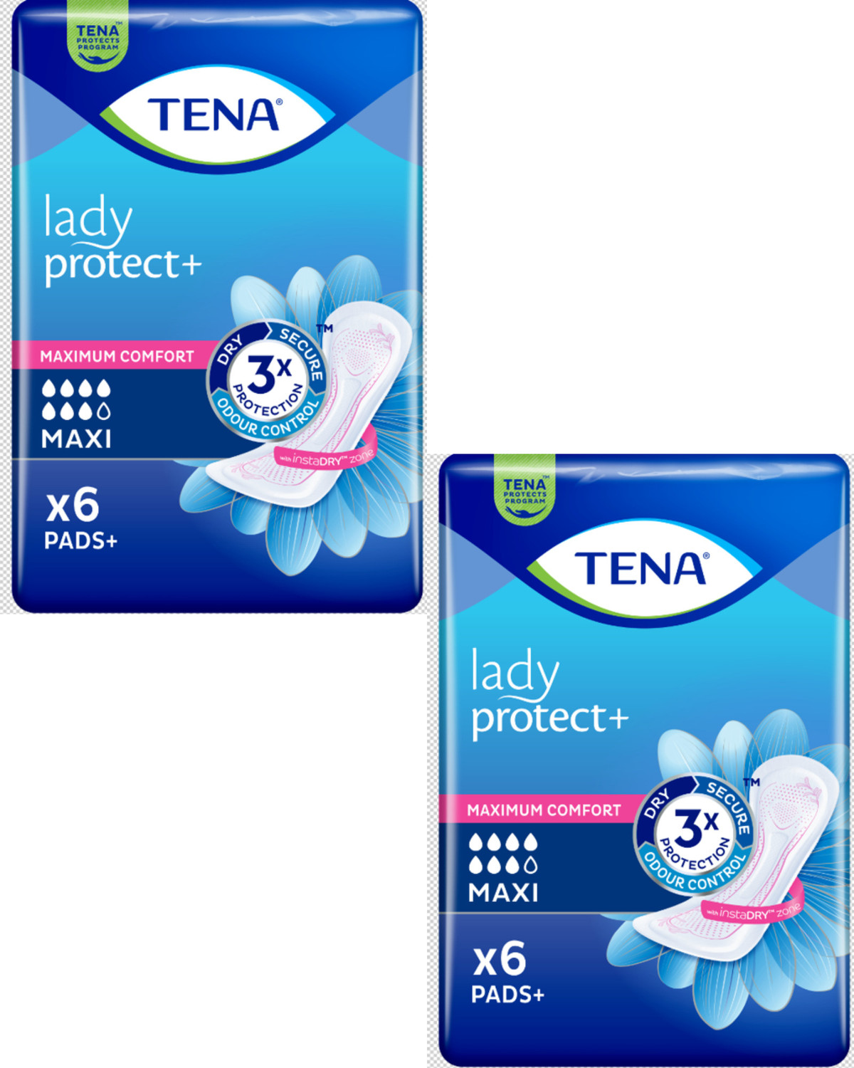 Image of TENA Lady Protect+ Maxi Incontinence Pads | 12H Dryness | 6 Units x 2 Adult Diapers - L