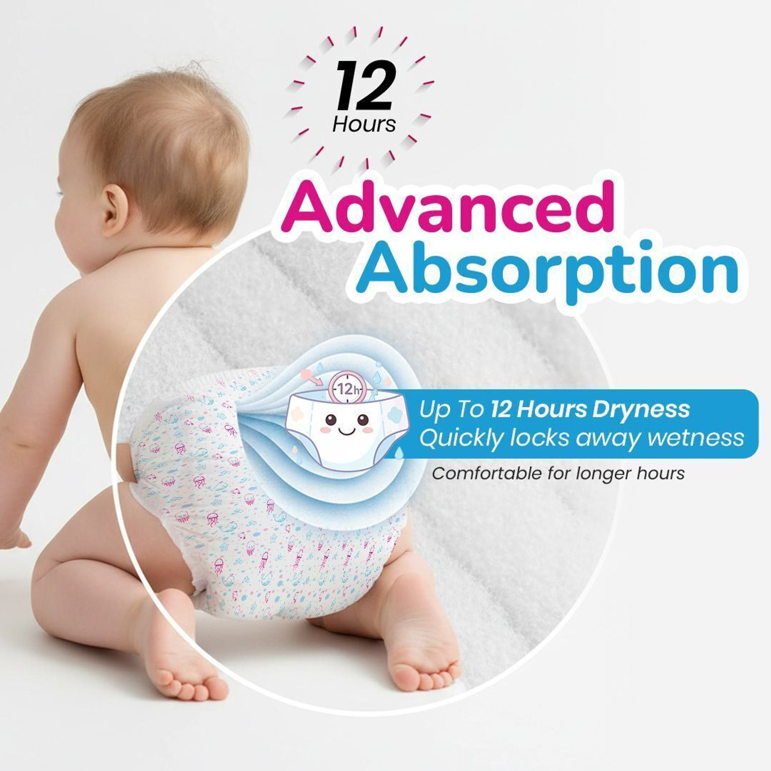 Image of Doobidoo Premium baby diaper pants Cushiony Cotton. 12 hrs absorption. Rash free Pant Diapers - S