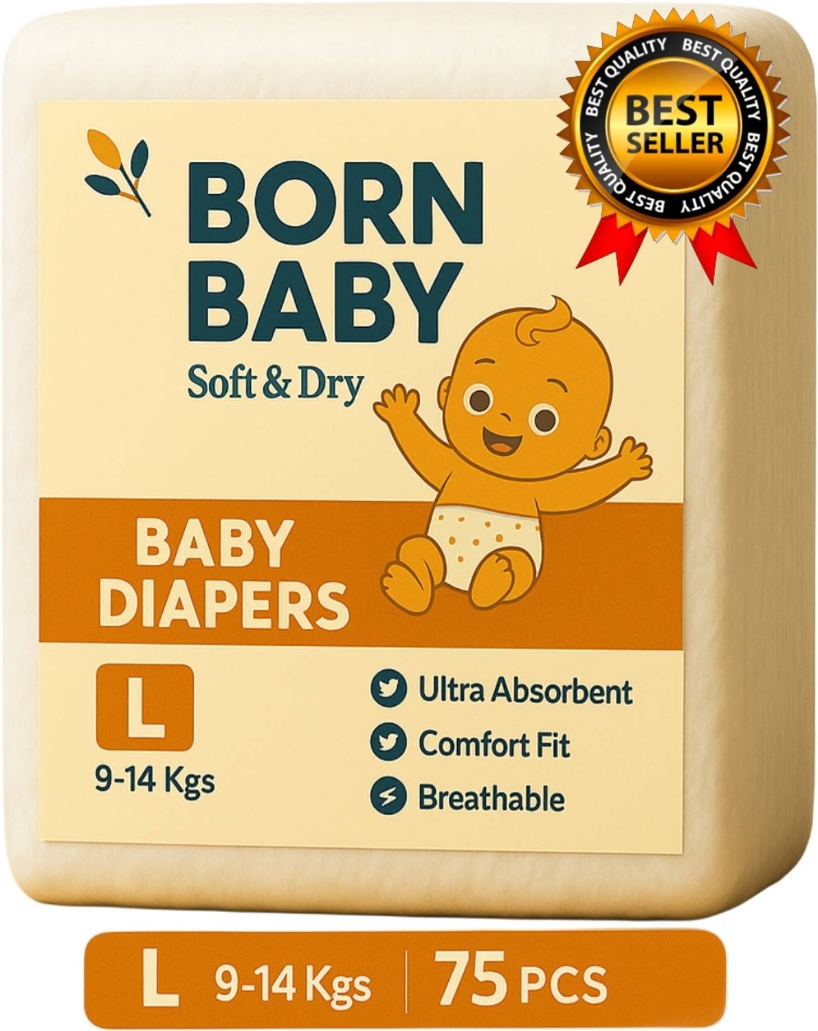 Born Baby Easy Dry Diaper Pants With 12 Hours Absorption Large Si