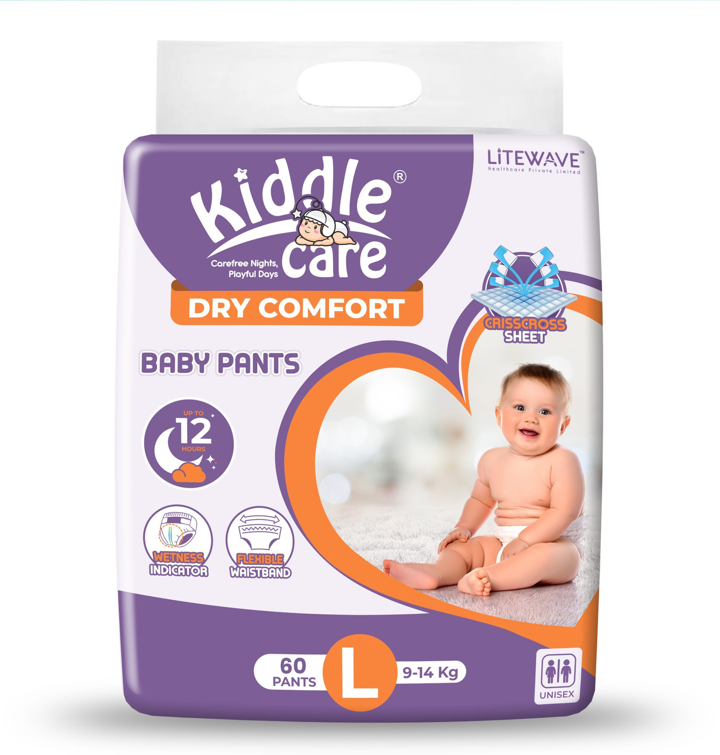 Image of Kiddle Care Dry Comfort Baby Pants, Large - 60 Pcs, Upto 12Hrs Absorption, Wetness Indicator - L