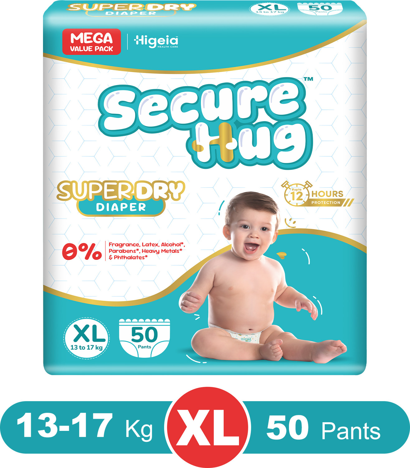 Image of Secure Hug Super Dry Baby Diaper Pants with 3 Layer Leakage Protection & High Absorbency Pant Diapers - XL