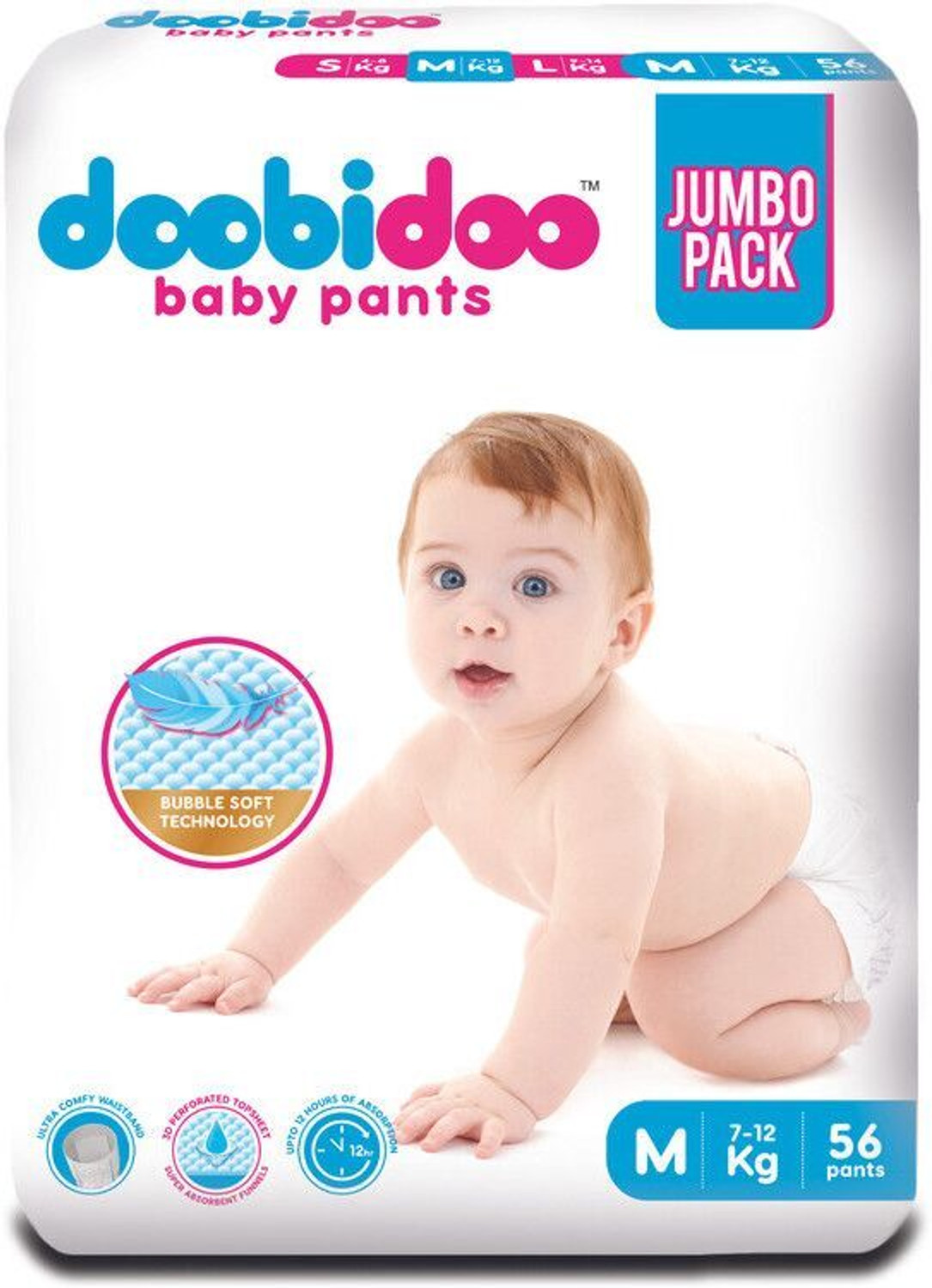 Image of Doobidoo BabyPants Medium Size Rash Free Soft Diapers Anti-Leak Highly Absorbent 7-12Kg Pant Diapers - M