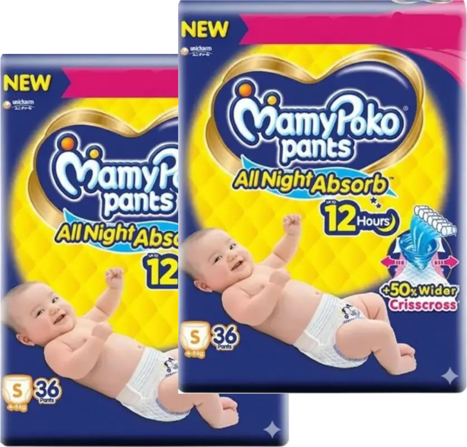 Image of MamyPoko All Night Absorb Coco Enriched baby Diaper Pants Small Size (Pack of 2) - S