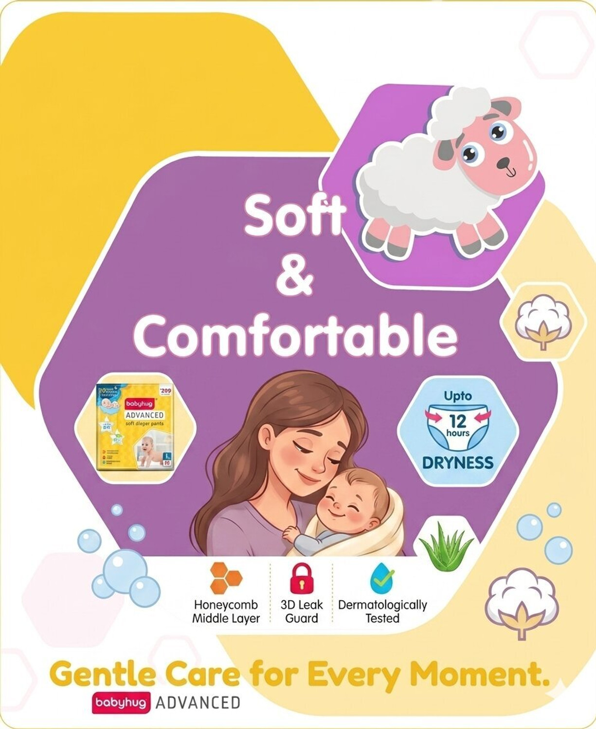 Image of babyhug Advanced Pant Style Diaper, 3D Leak Guard, Alcohol Free, Anti-Rash & Gentle. Pant Diapers - M