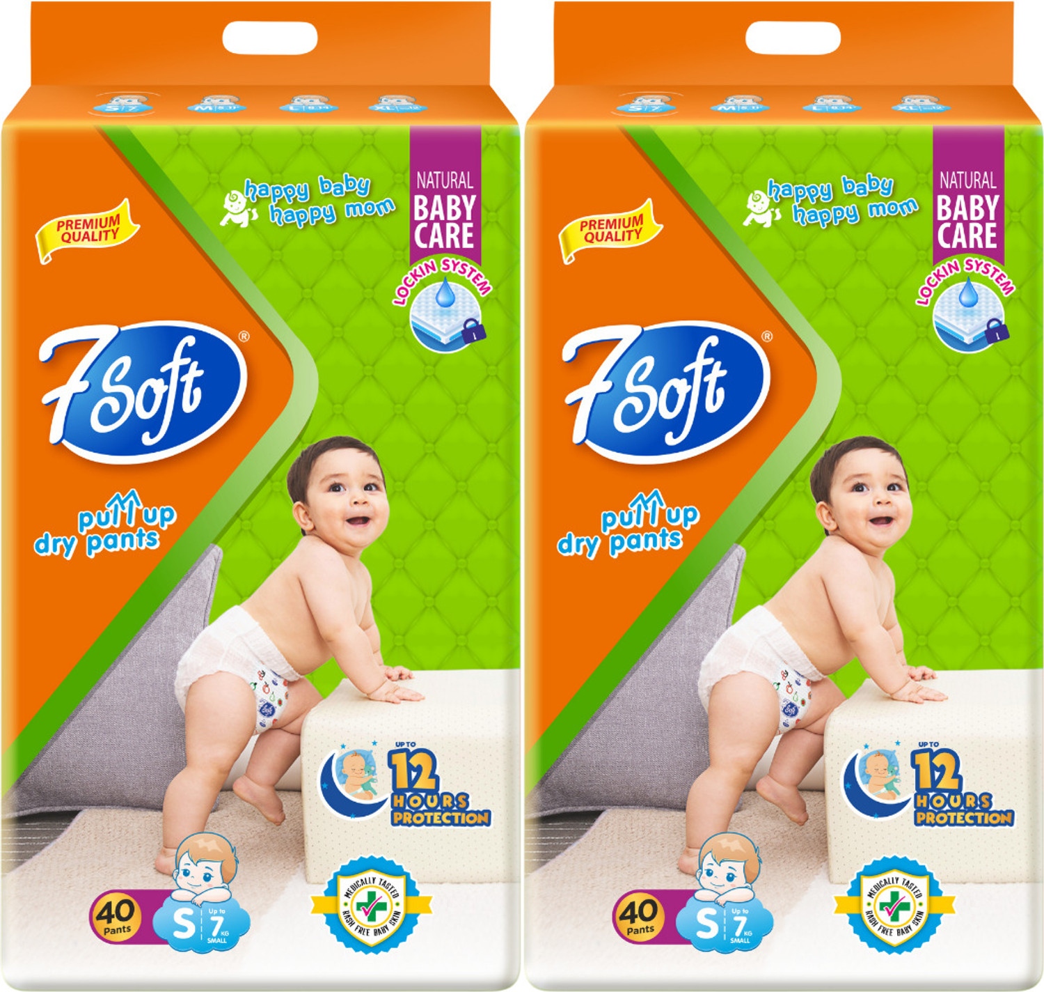 Image of 7 Soft Premium Baby Diaper Pants S Size 80 Pants (3-8 kg) Soft & Extra Absorbent Pant Diapers - S