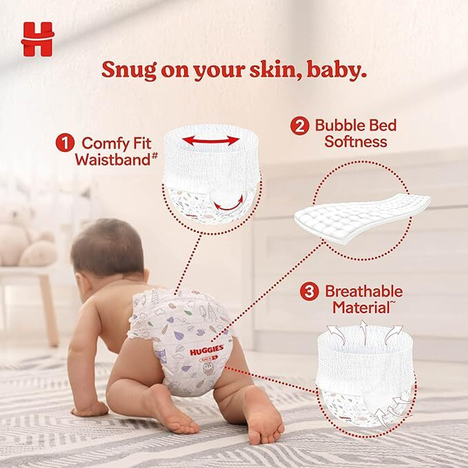Image of Huggies ||Comfort Wonder Pants Large (L) Size Baby Diaper Pants, 28 count|| Pant Diapers - L