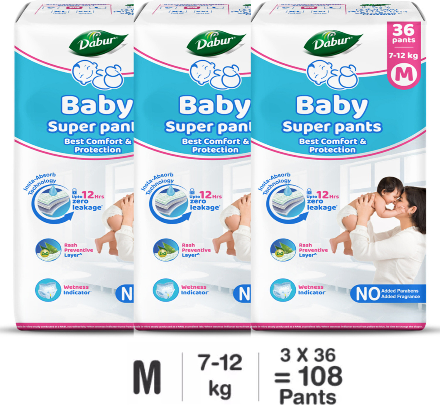 Image of Dabur Baby Super Pants | Diaper Infused with Aloe Vera, Shea Butter & Vitamin E | Insta-Absorb Technology - M