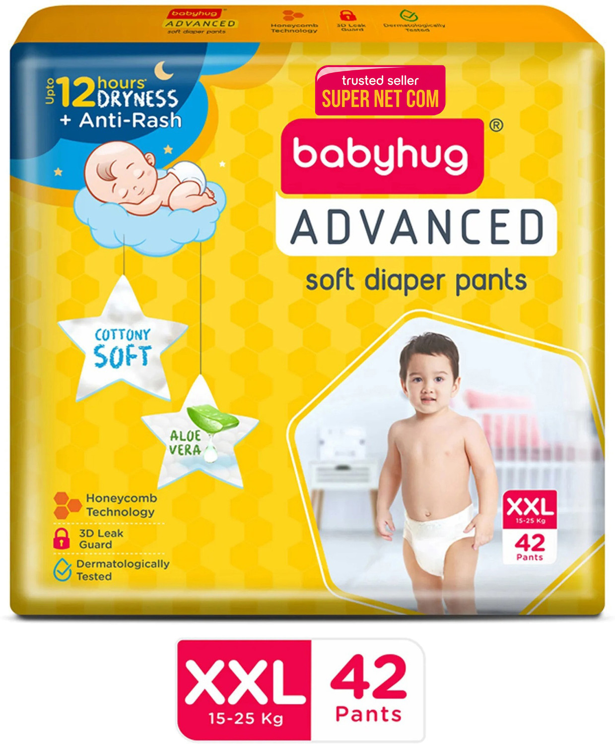 Image of babyhug Advanced Pant Style Diaper, 3D Leak Guard, Alcohol Free, Anti-Rash & Gentle. Pant Diapers - XXL